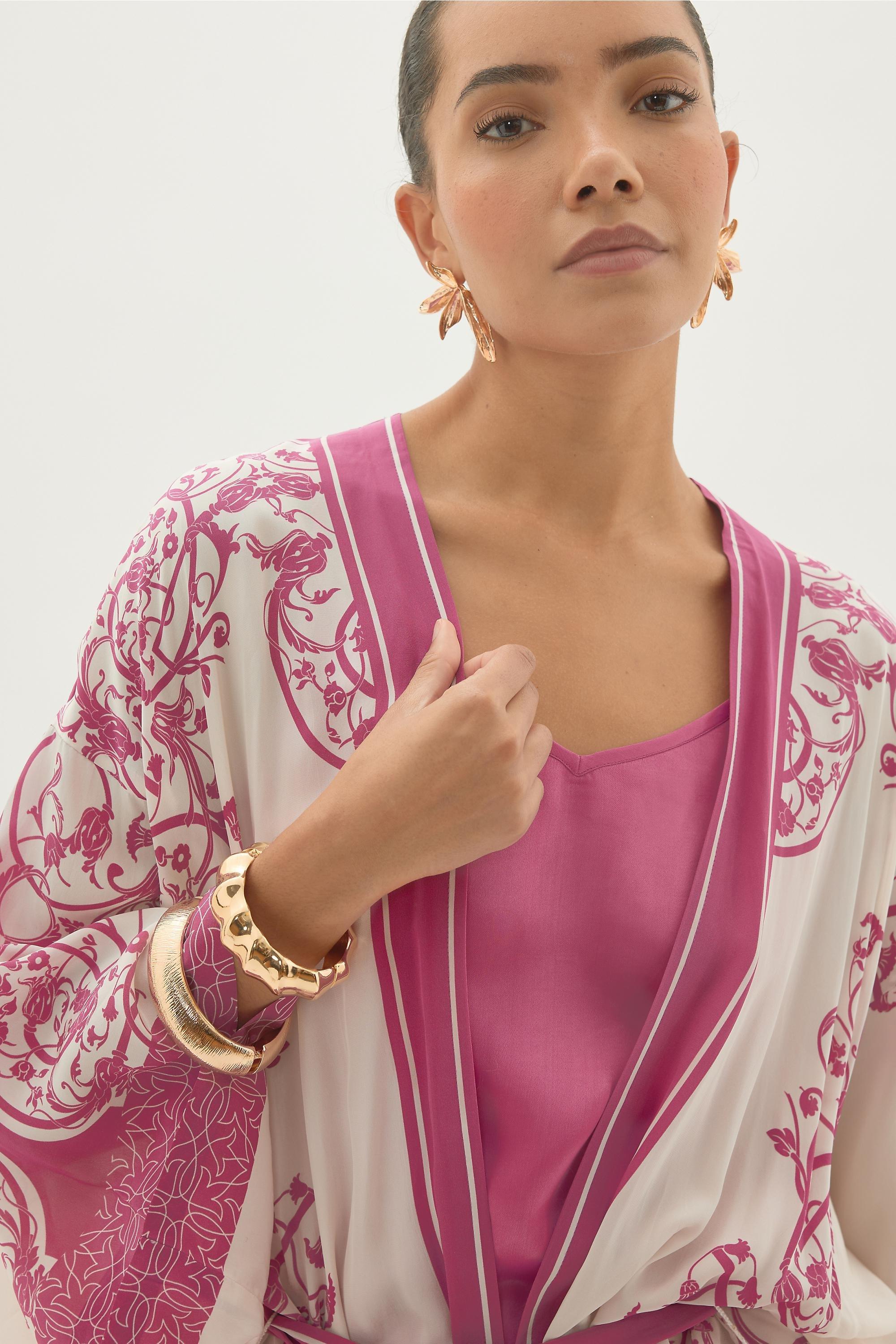 By Anthropologie Printed Kimono, Pink, A501_0066, large image number 1