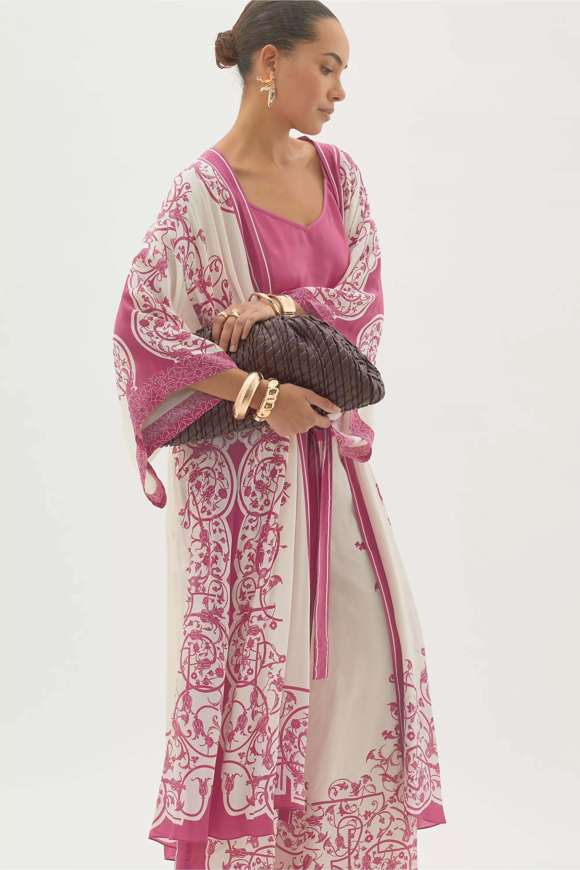 By Anthropologie Printed Kimono, Pink, A501_0066, medium