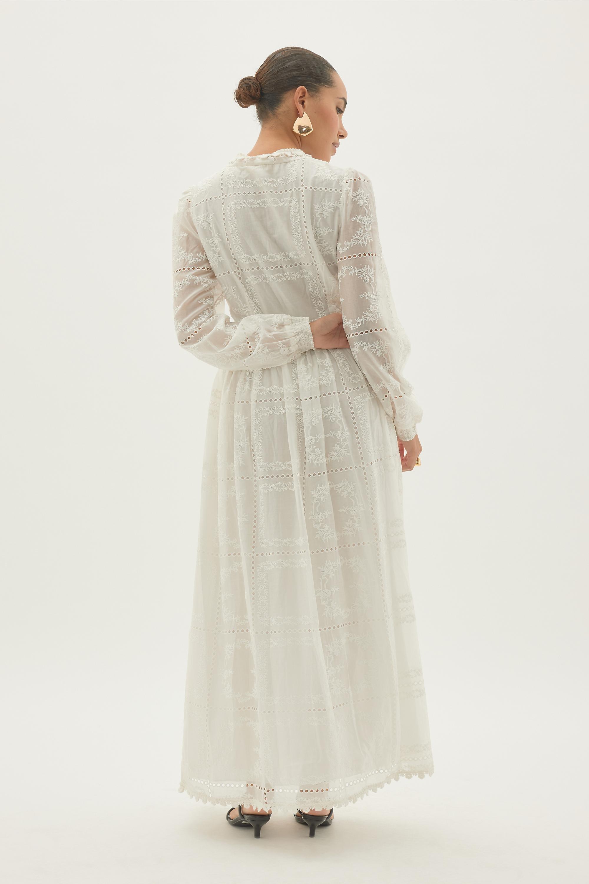By Anthropologie Long-Sleeve Embroidered Maxi Dress, White, White, large image number 1