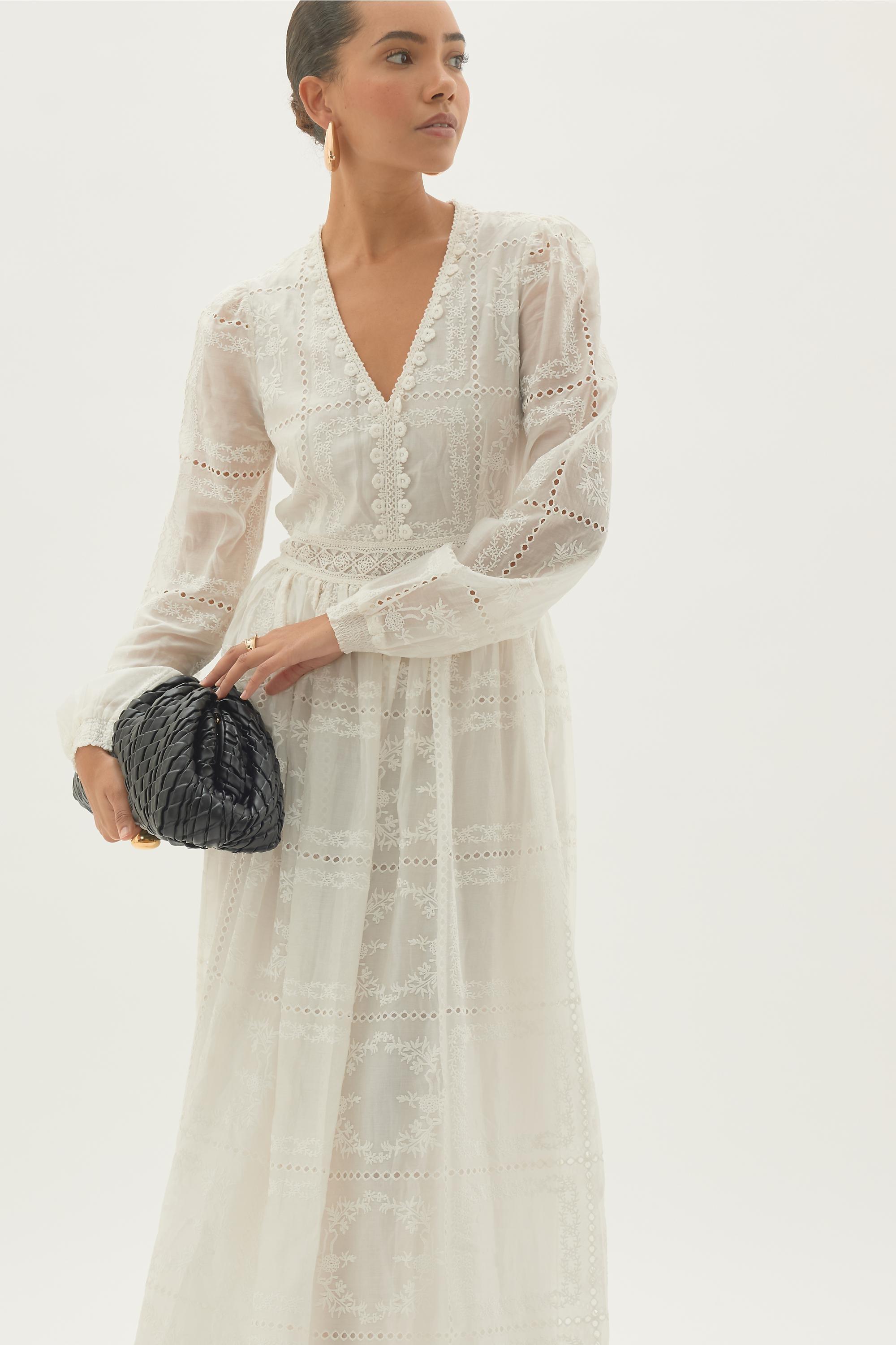 By Anthropologie Long-Sleeve Embroidered Maxi Dress, White, White, large image number 2