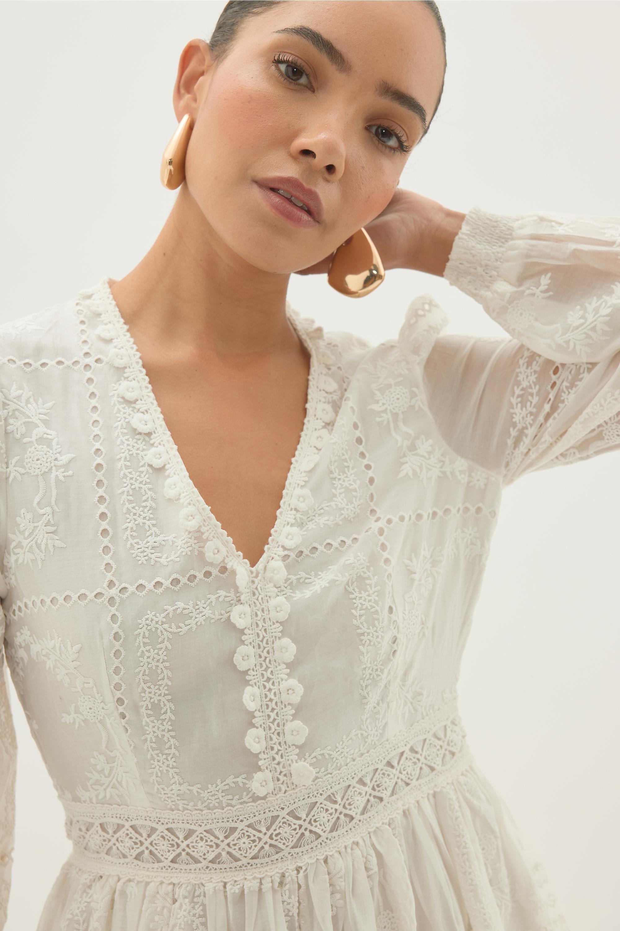 By Anthropologie Long-Sleeve Embroidered Maxi Dress, White, White, large image number 4