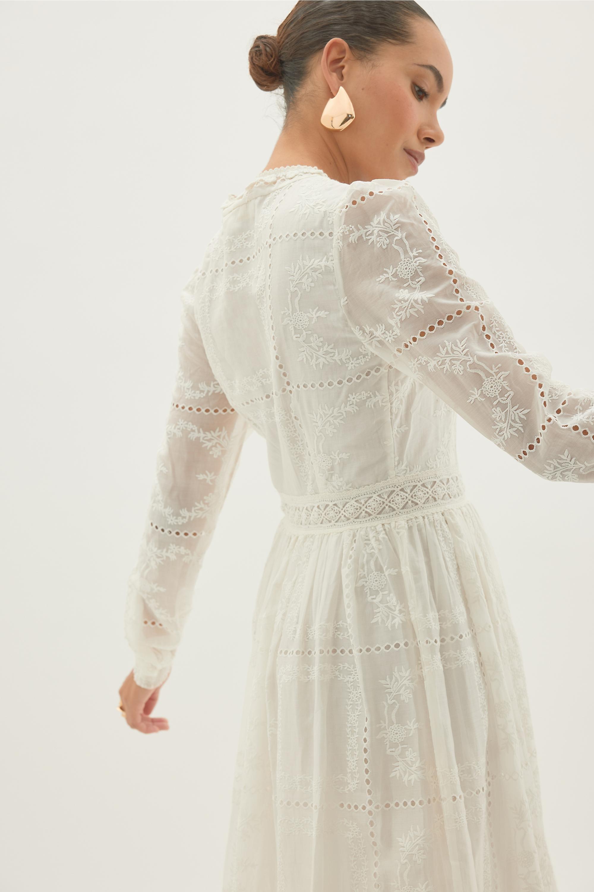 By Anthropologie Long-Sleeve Embroidered Maxi Dress, White, White, large image number 5