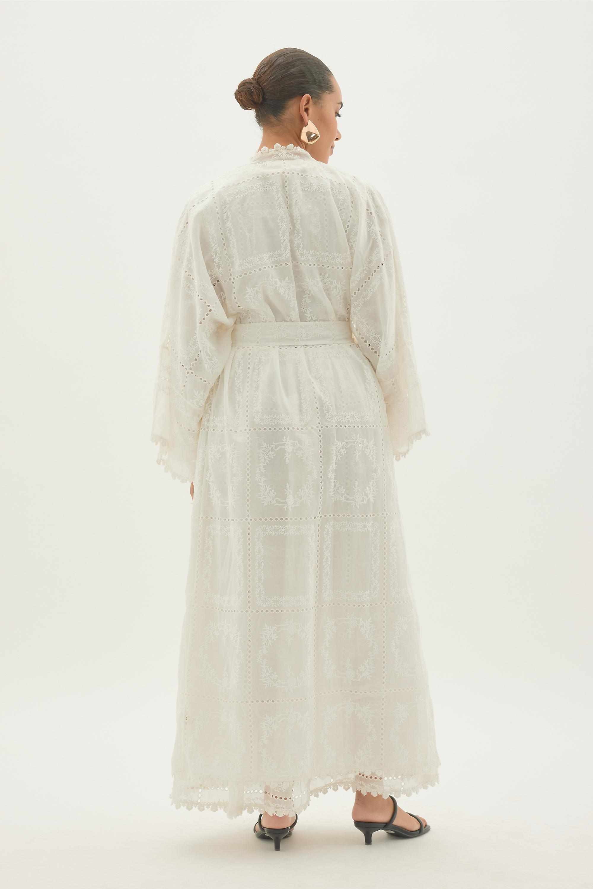 By Anthropologie Embroidered Kimono, White, A501_0010, medium