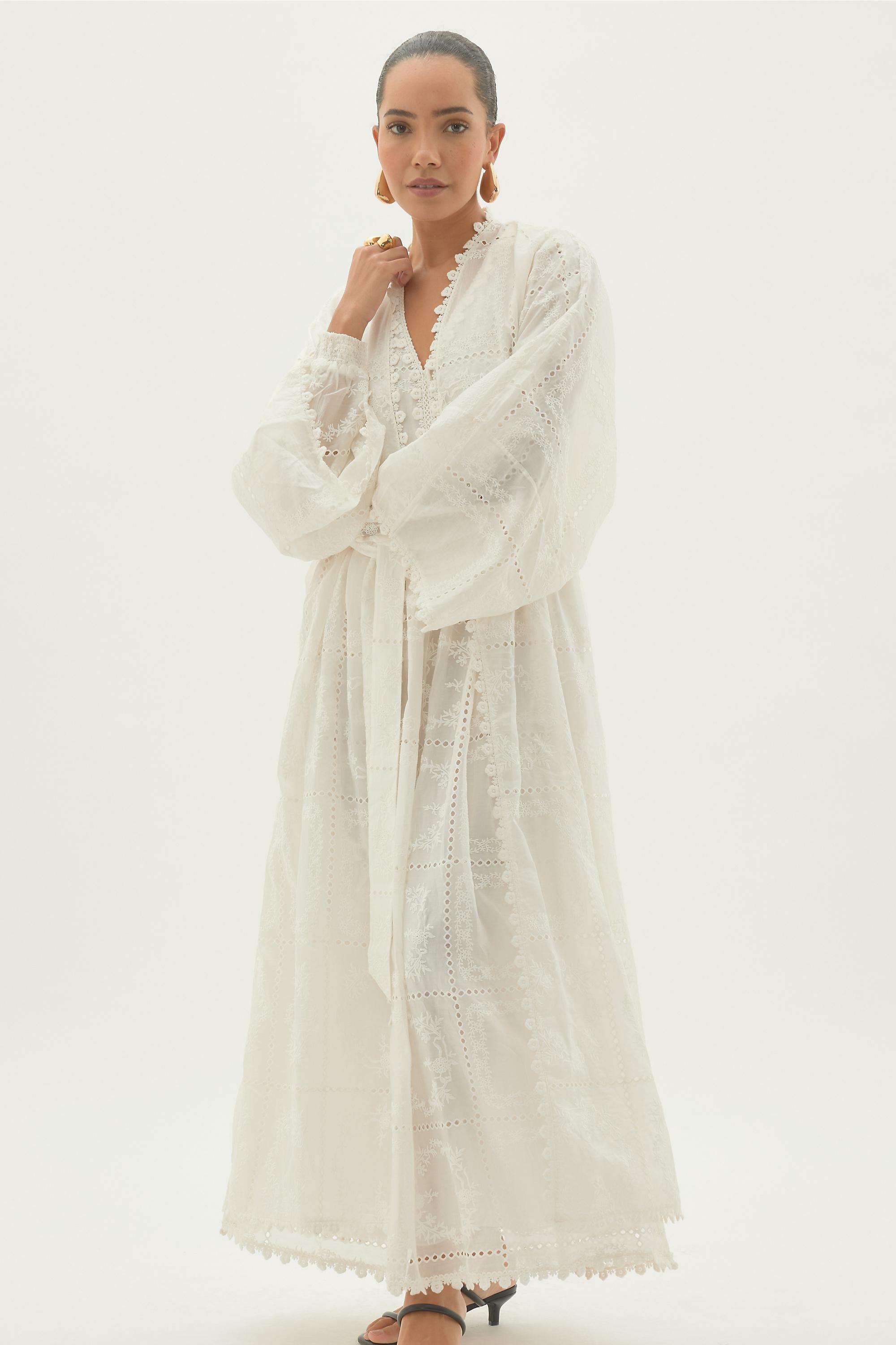 By Anthropologie Embroidered Kimono, White, A501_0010, large image number 3