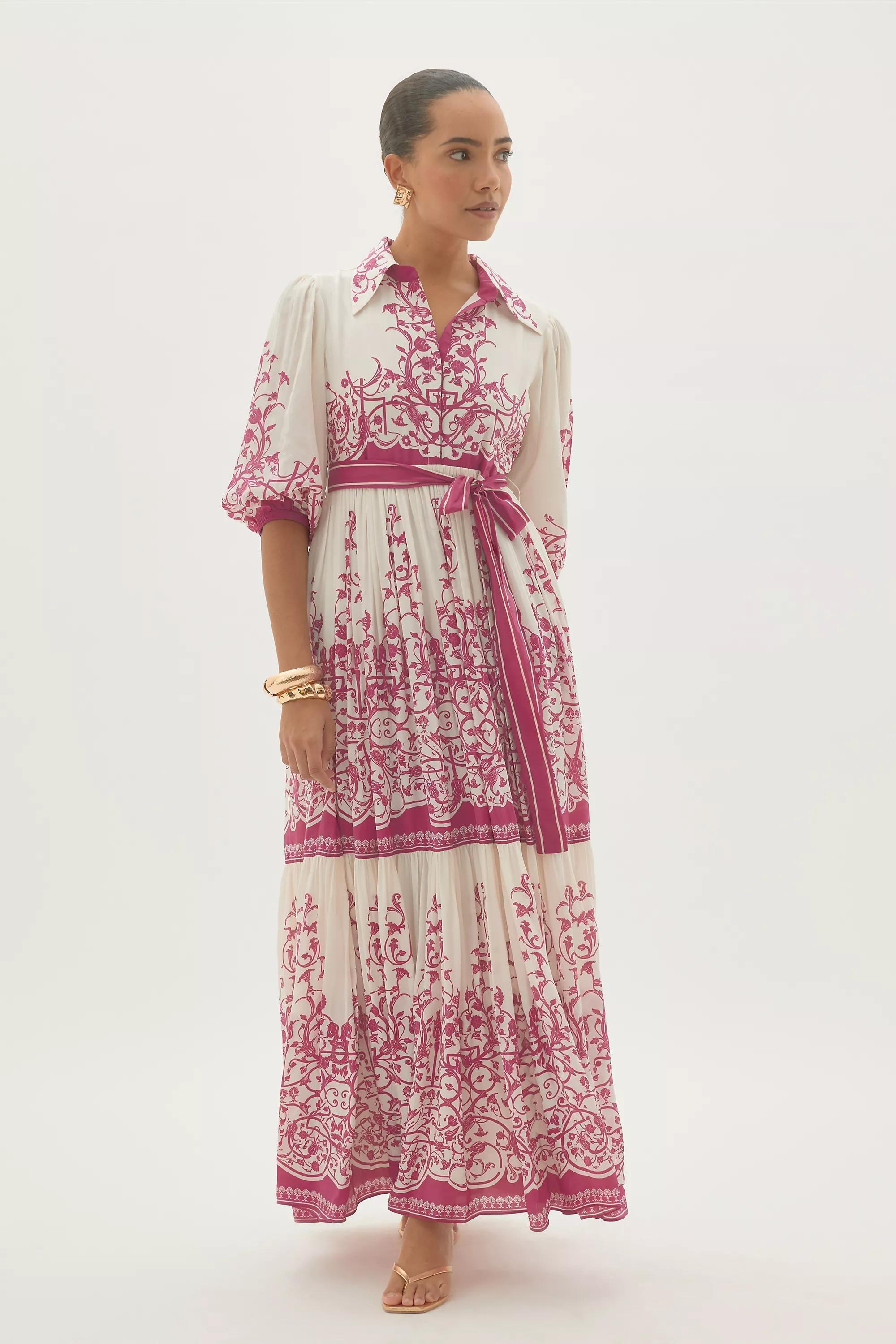 By Anthropologie Printed Belted Shirt Dress, Pink, A501_0066, large image number 0