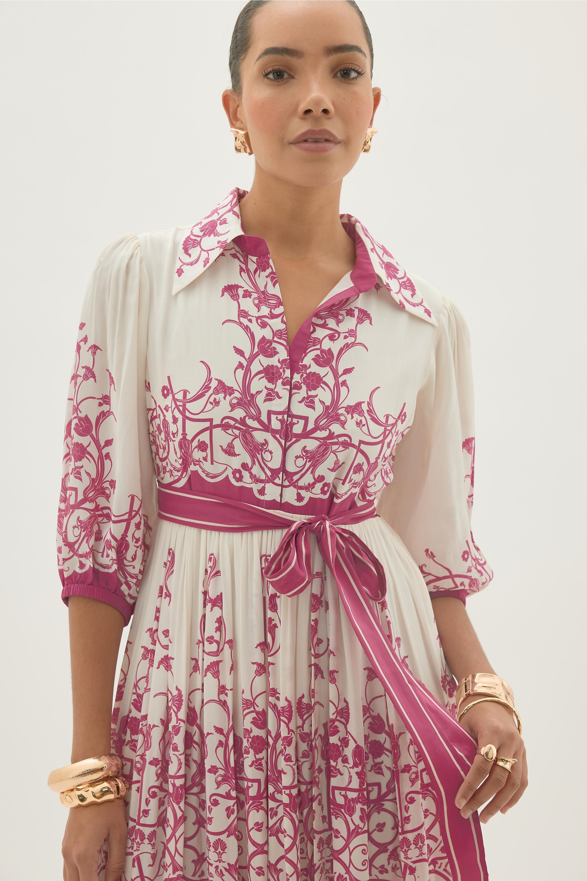 By Anthropologie Printed Belted Shirt Dress, Pink, A501_0066, large image number 2