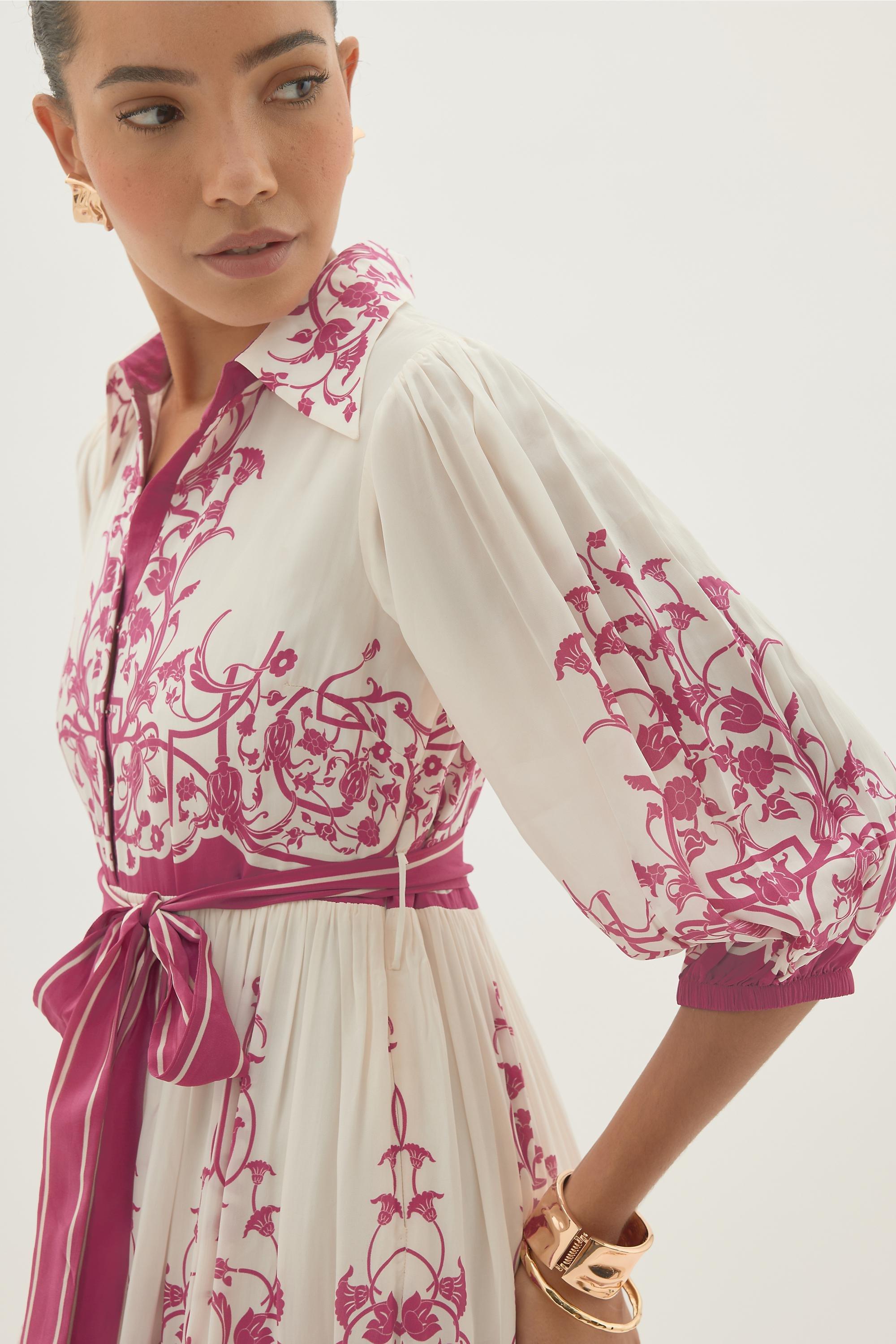 By Anthropologie Printed Belted Shirt Dress, Pink, A501_0066, large image number 3