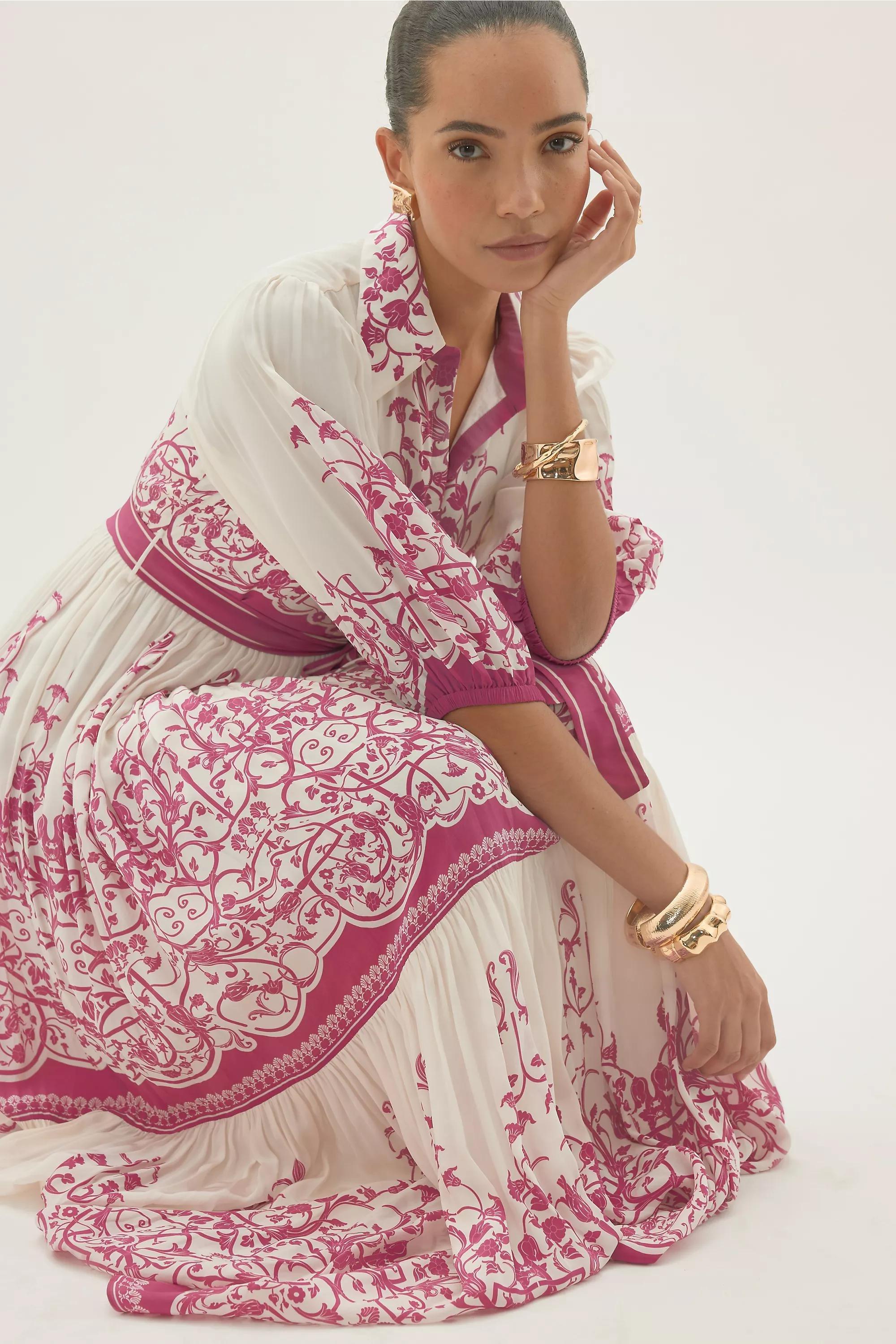 By Anthropologie Printed Belted Shirt Dress, Pink, A501_0066, large image number 4