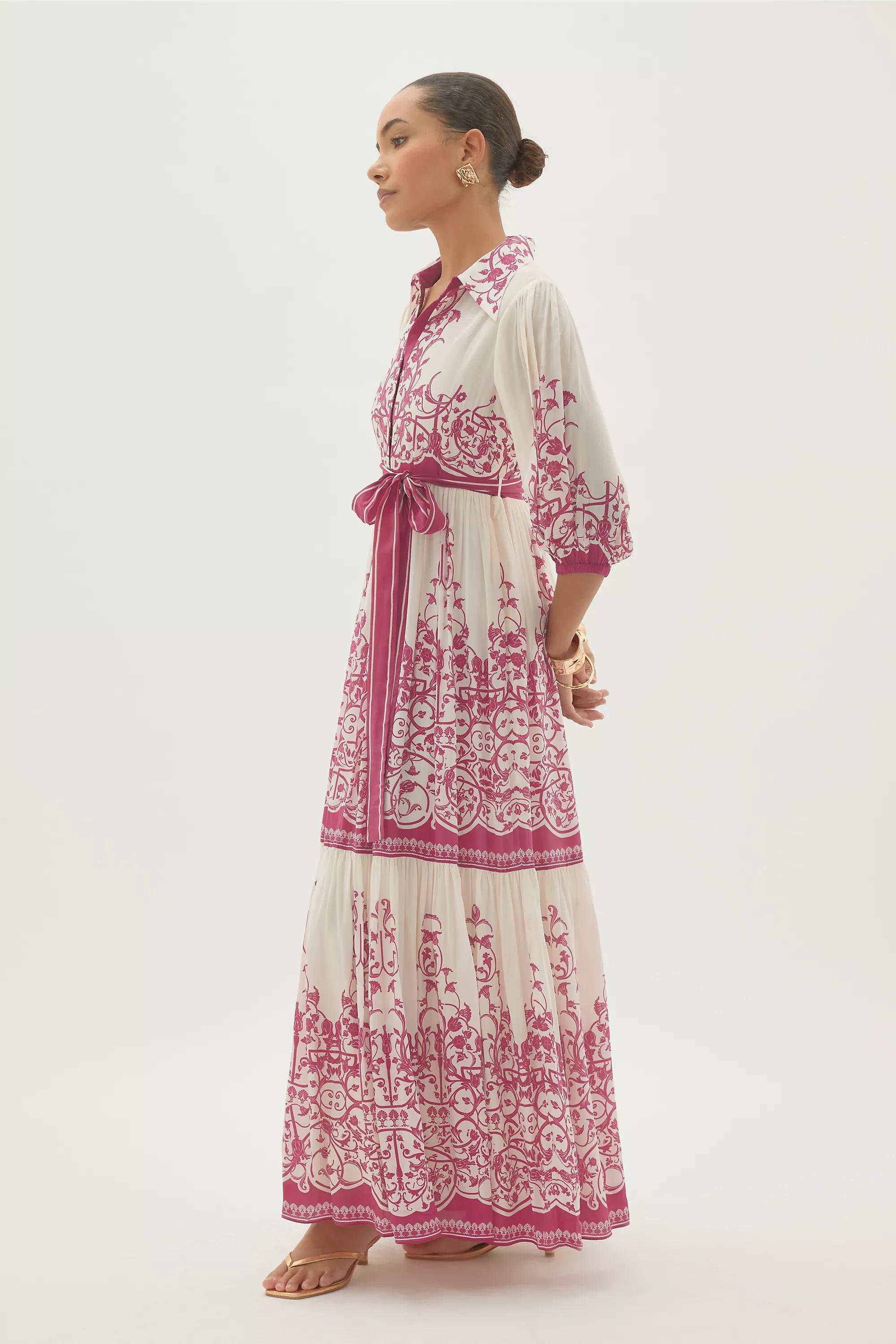 By Anthropologie Printed Belted Shirt Dress, Pink, A501_0066, large image number 5