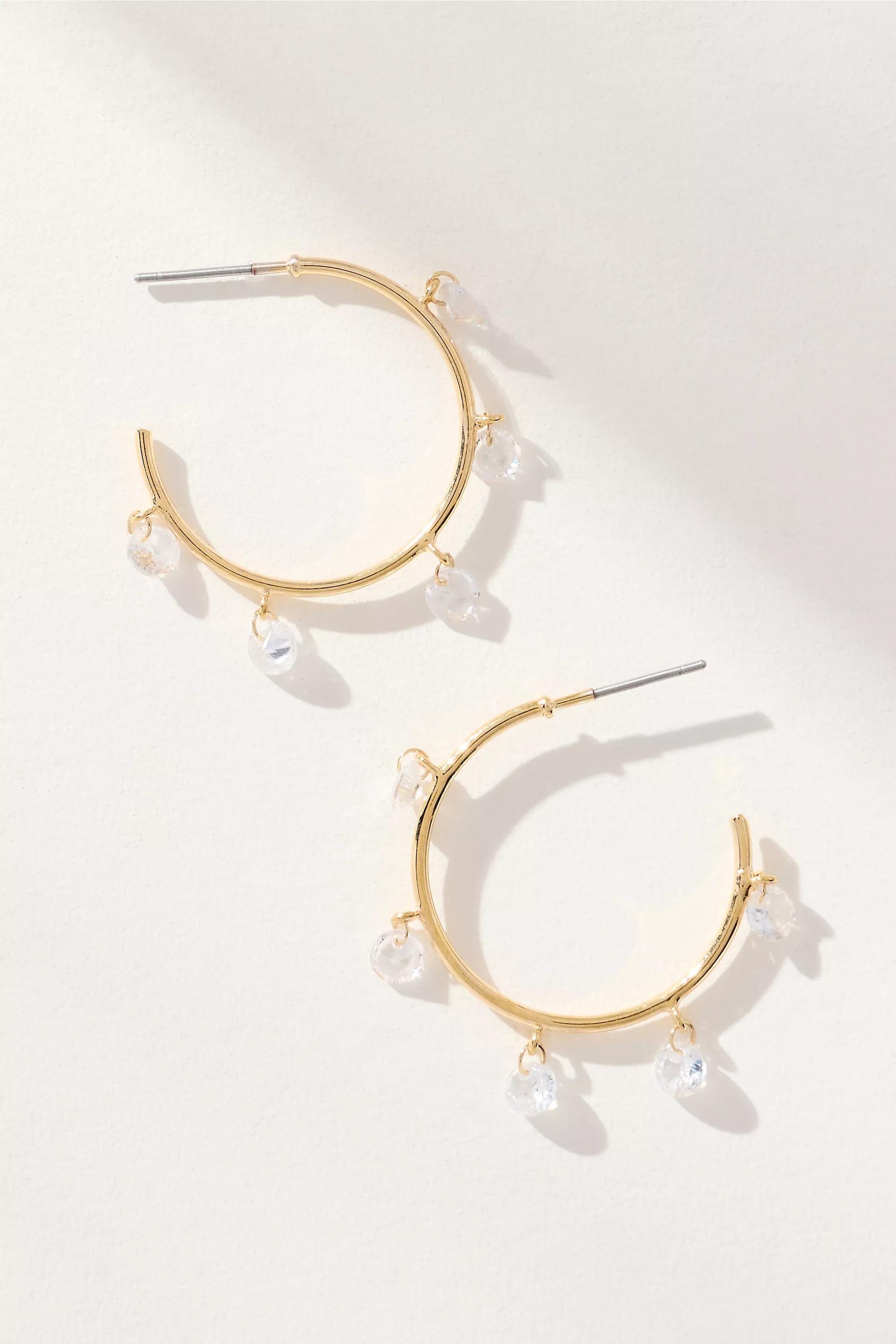 Stone Hoop Earrings, Gold, A501_0070, large image number 0