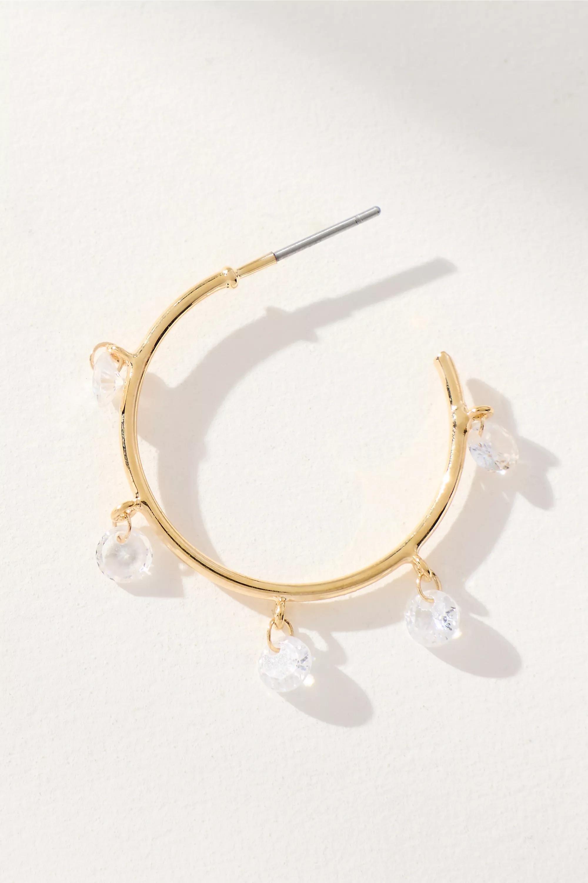 Stone Hoop Earrings, Gold, A501_0070, large image number 1