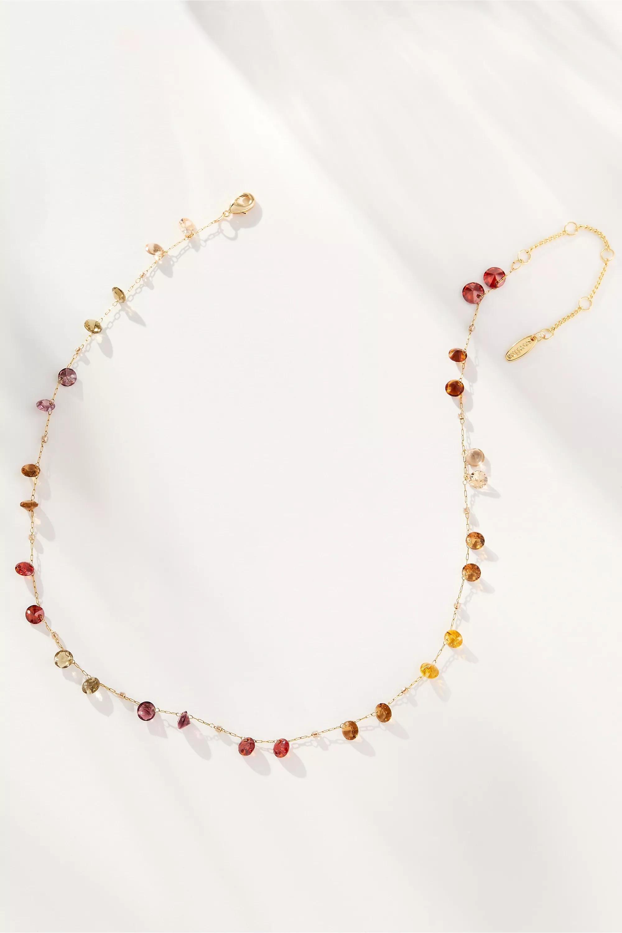 Pattern Floating Crystal Necklace, Brown, A501_0029, large image number 0