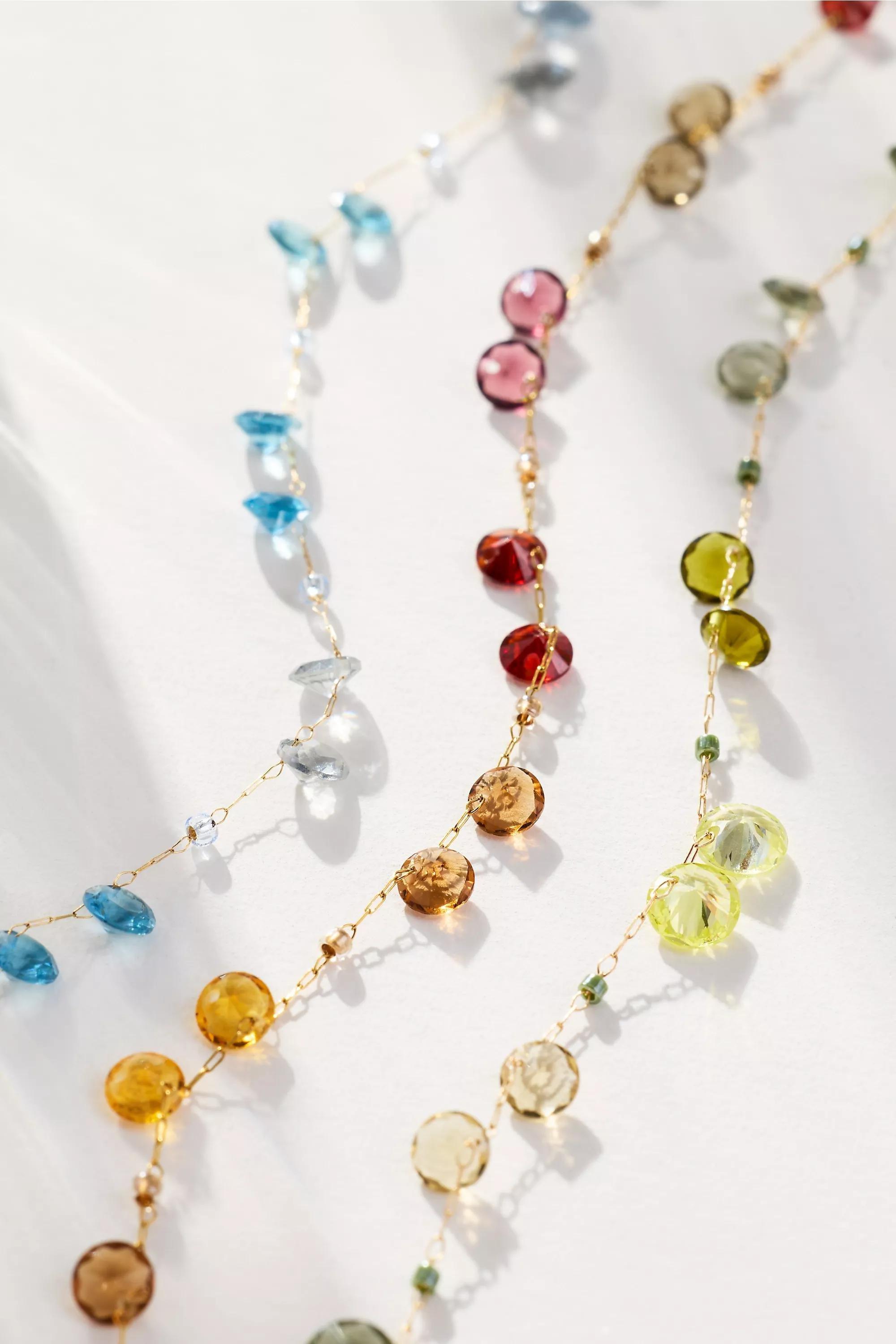 Pattern Floating Crystal Necklace, Brown, A501_0029, large image number 1