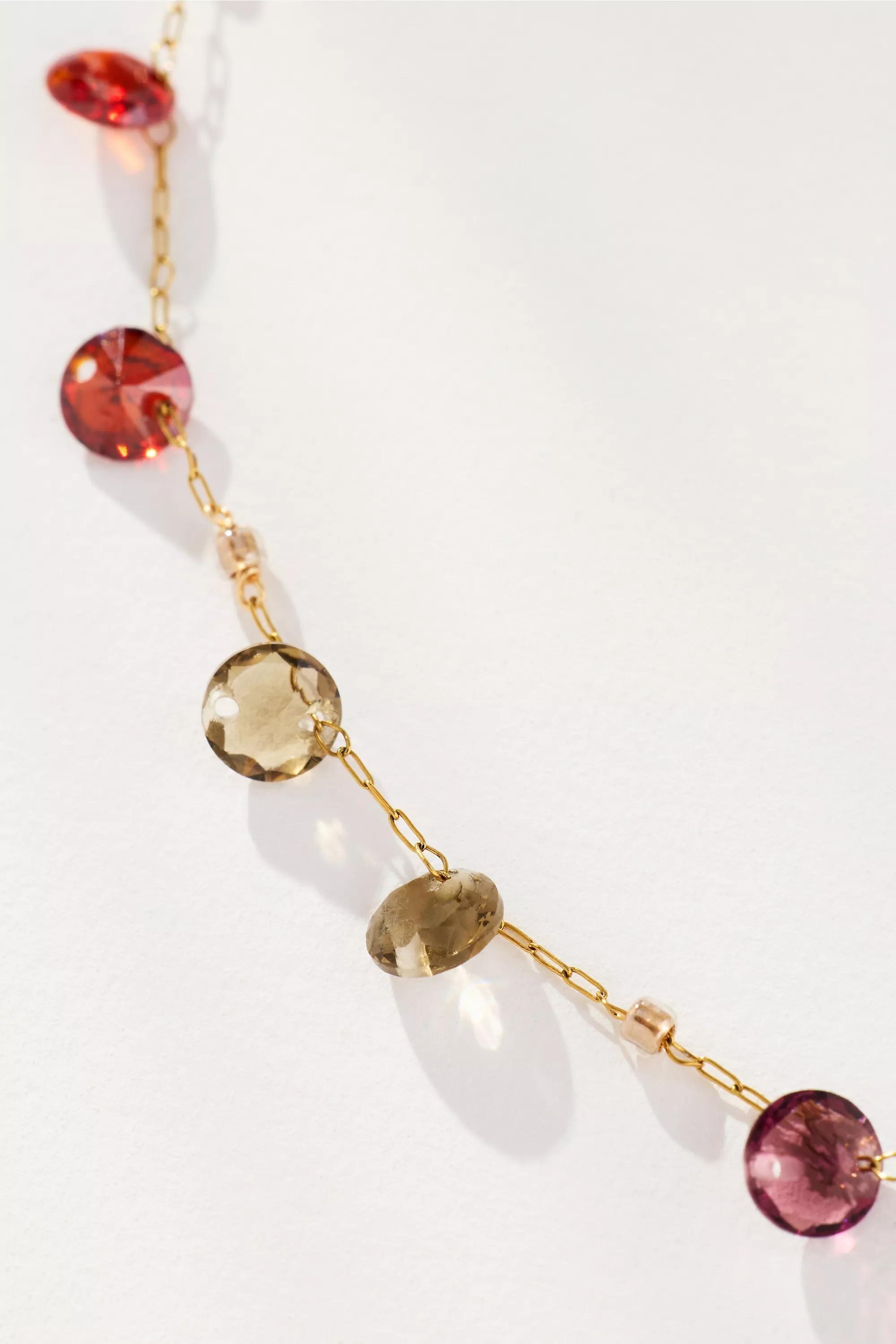 Pattern Floating Crystal Necklace, Brown, A501_0029, medium