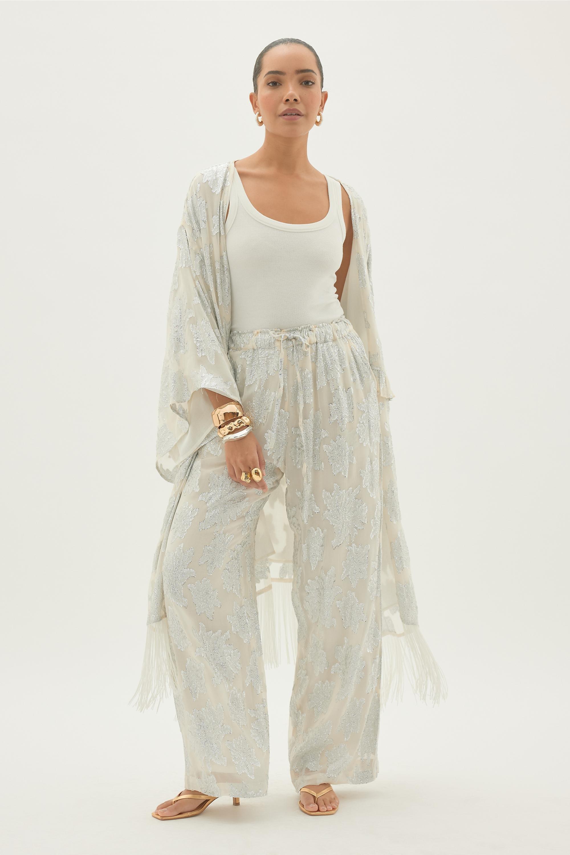 Floral Jacquard Pants, Beige, A501_0010, large image number 1