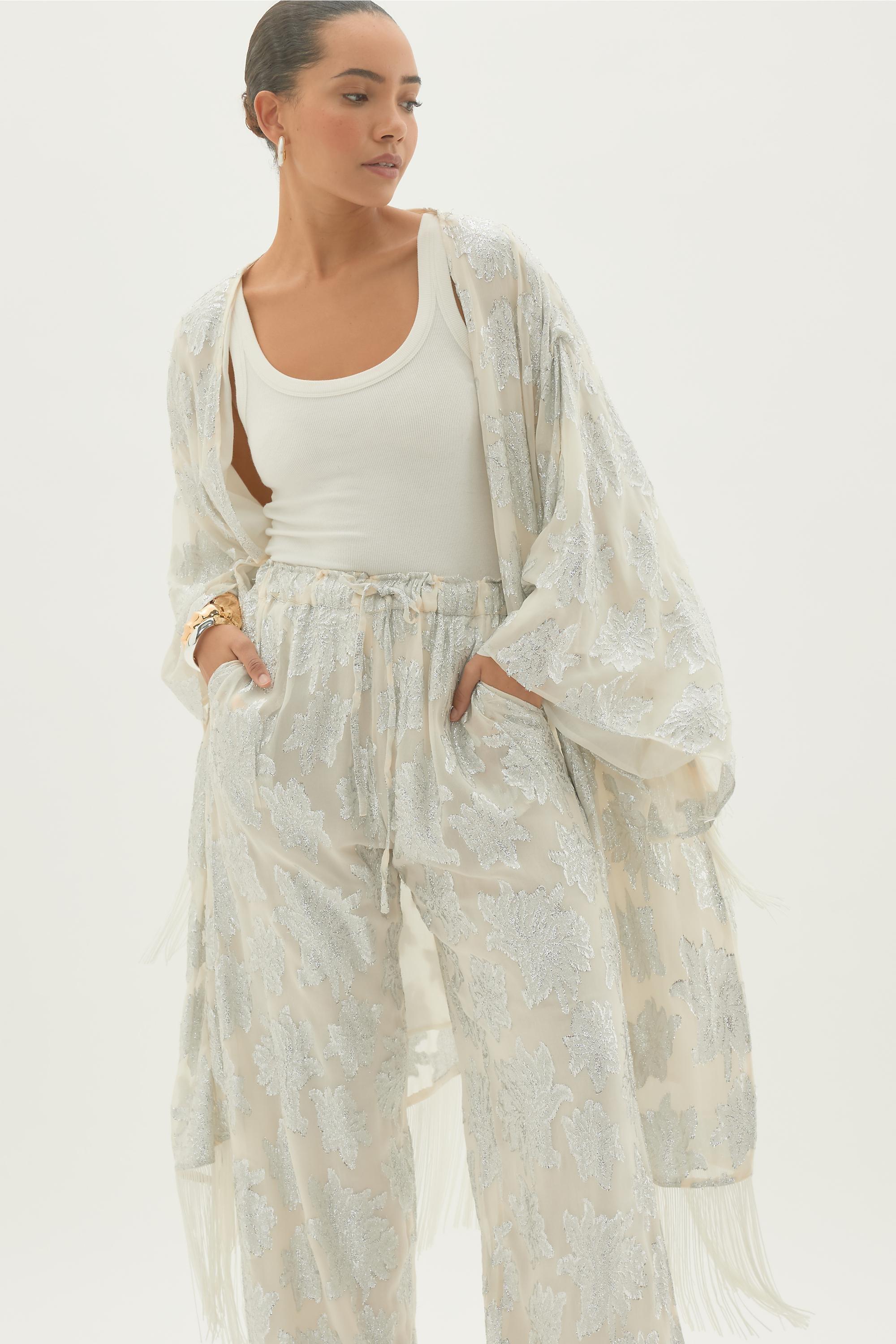 Floral Jacquard Pants, Beige, A501_0010, large image number 3