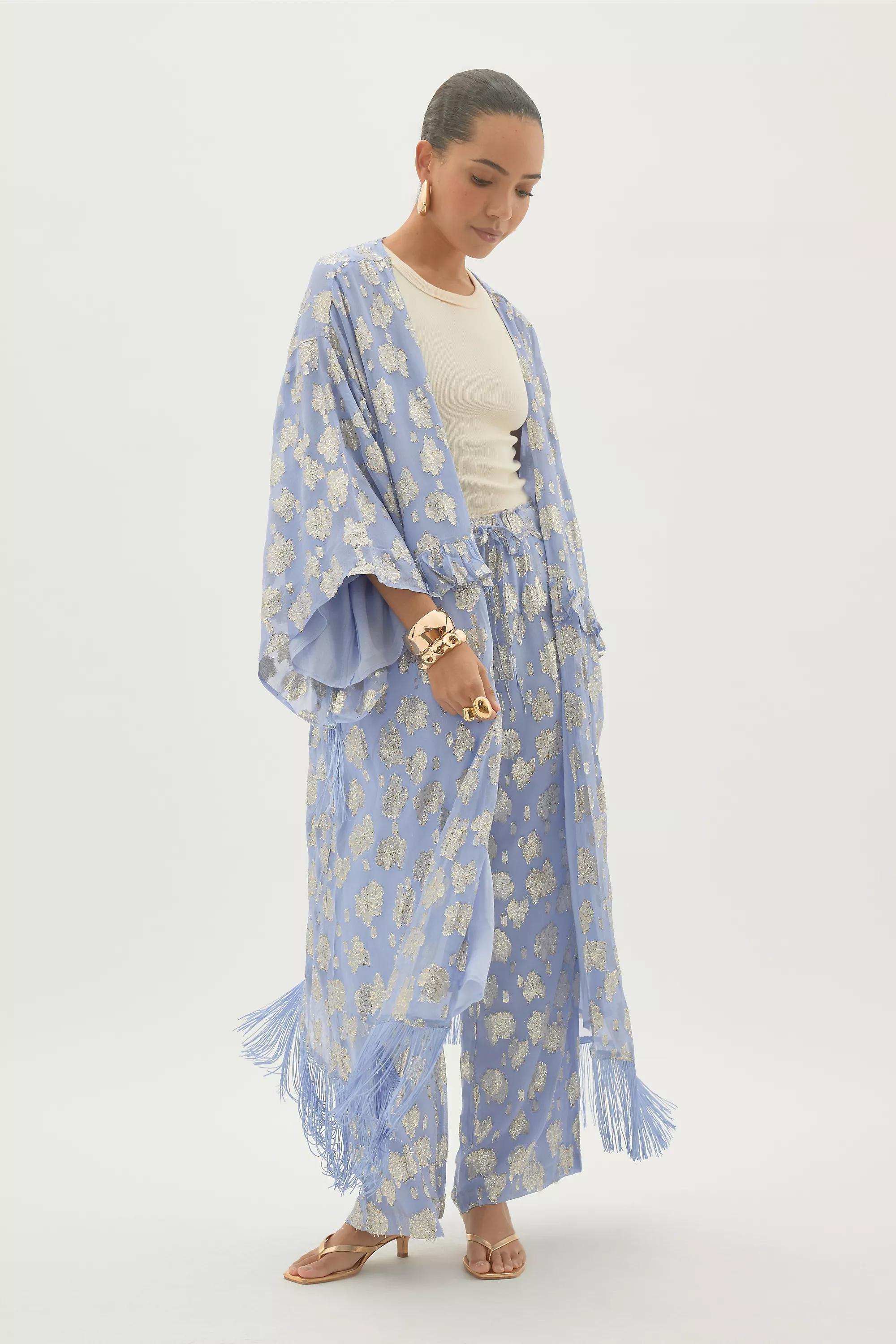 By Anthropologie Floral Jacquard Trousers, Blue, A501_0045, large image number 3