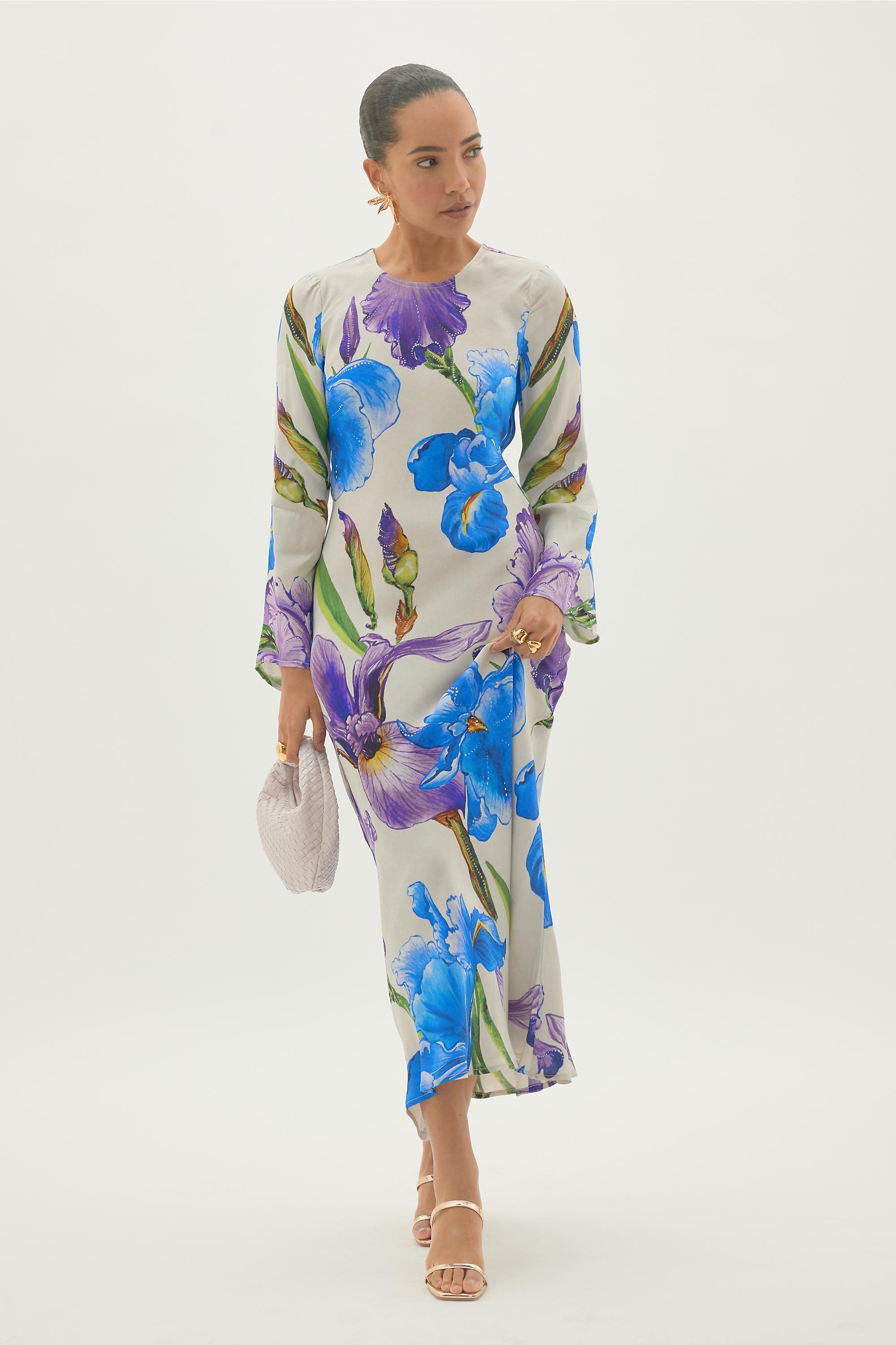 By Anthropologie Cresella Floral Satin Maxi Dress, Multicolour, A501_0000, large image number 0