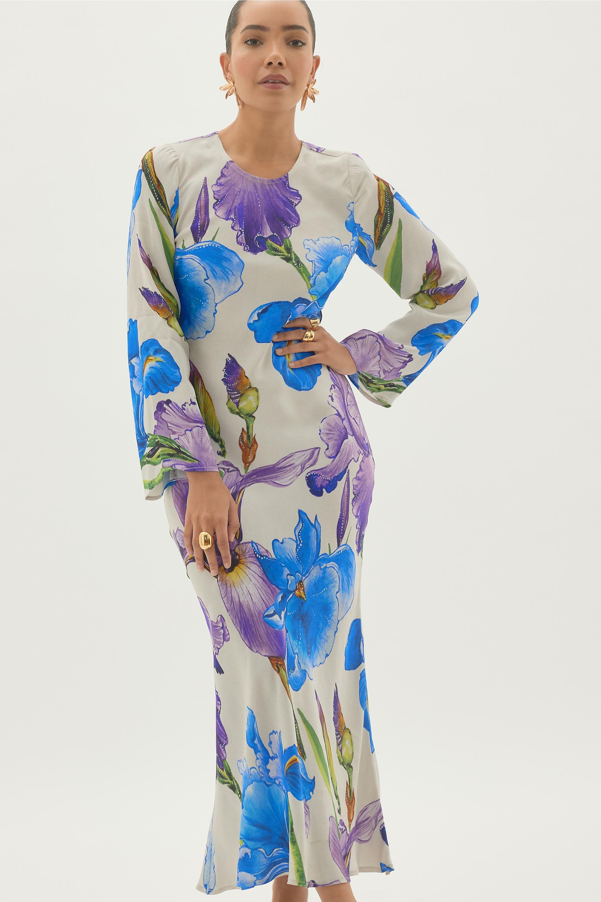By Anthropologie Cresella Floral Satin Maxi Dress, Multicolour, A501_0000, large image number 4