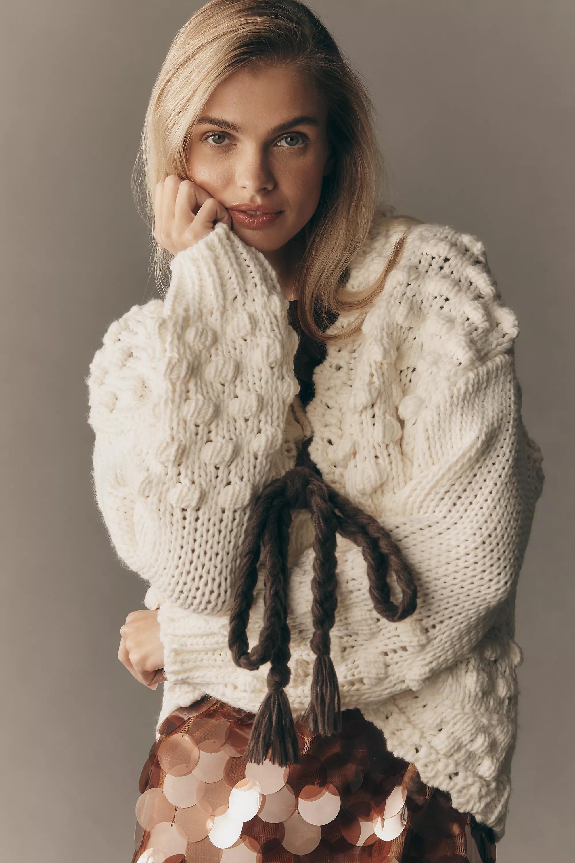 CREAM By Anthropologie Textured Front-Tie Cardigan, A501_0012, large image number 2