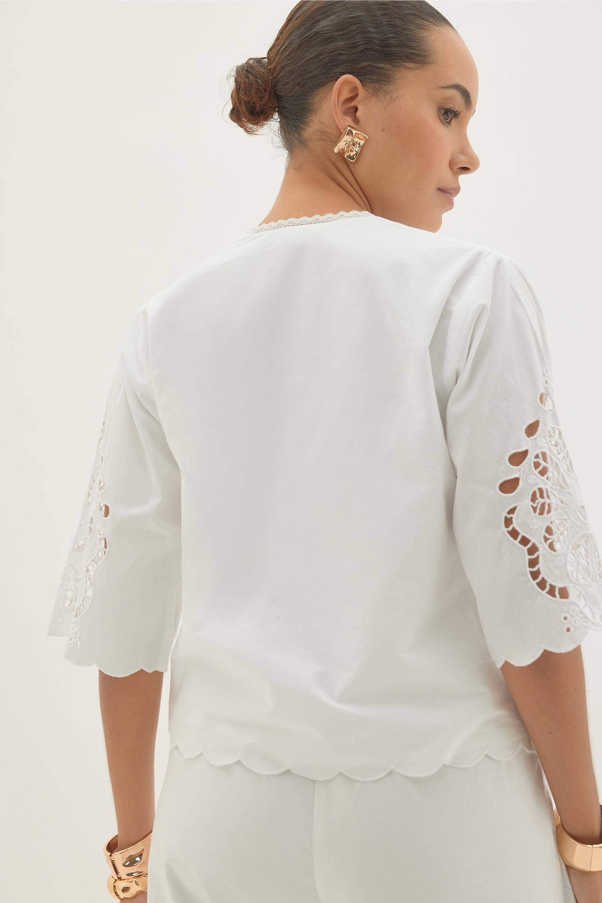 By Anthropologie Astraia Tie-Front Cutwork Blouse, White, A501_0010, large image number 2