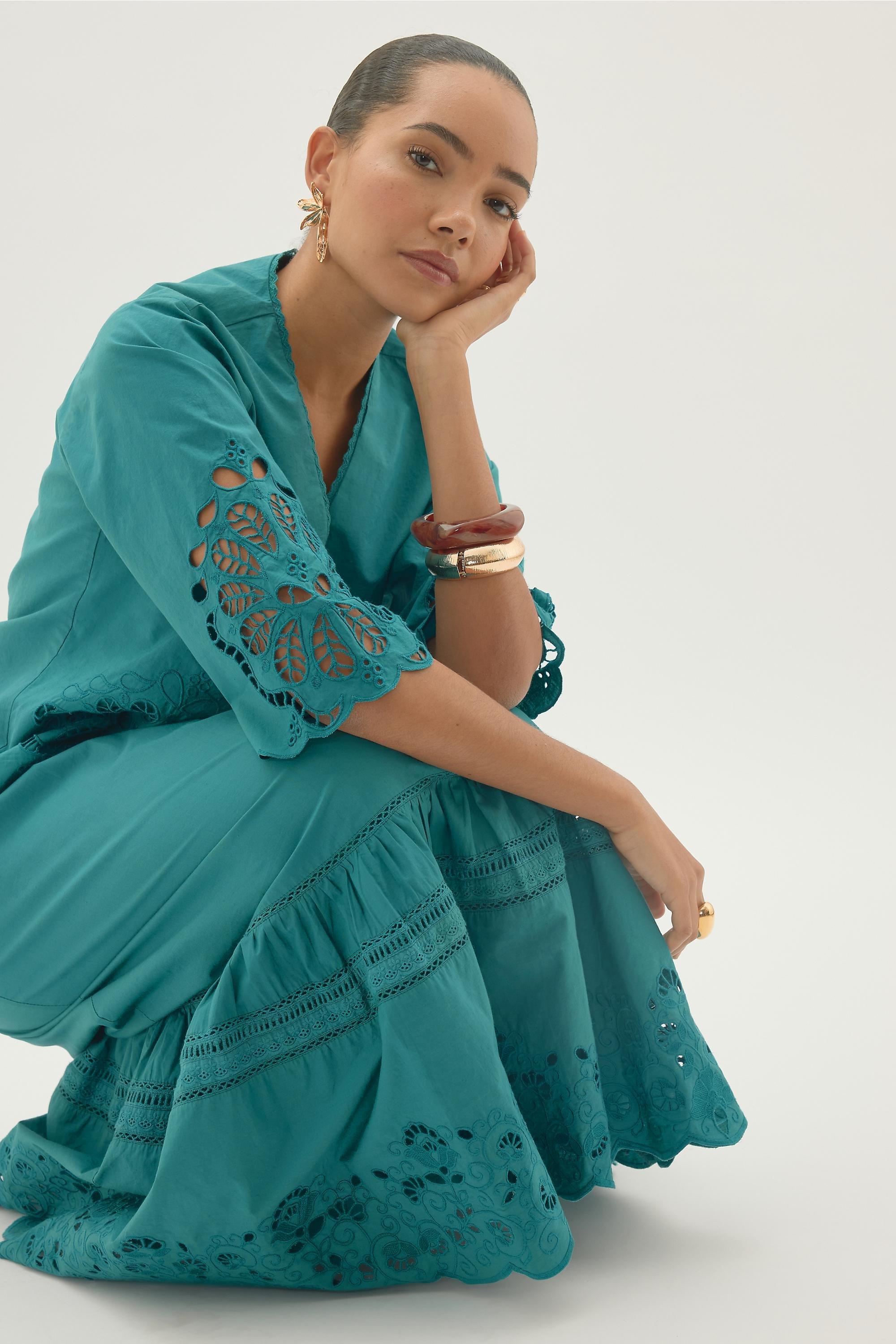 D By Anthropologie Astraia Tie-Front Cutwork Blouse, Blue, A501_0099, large image number 4