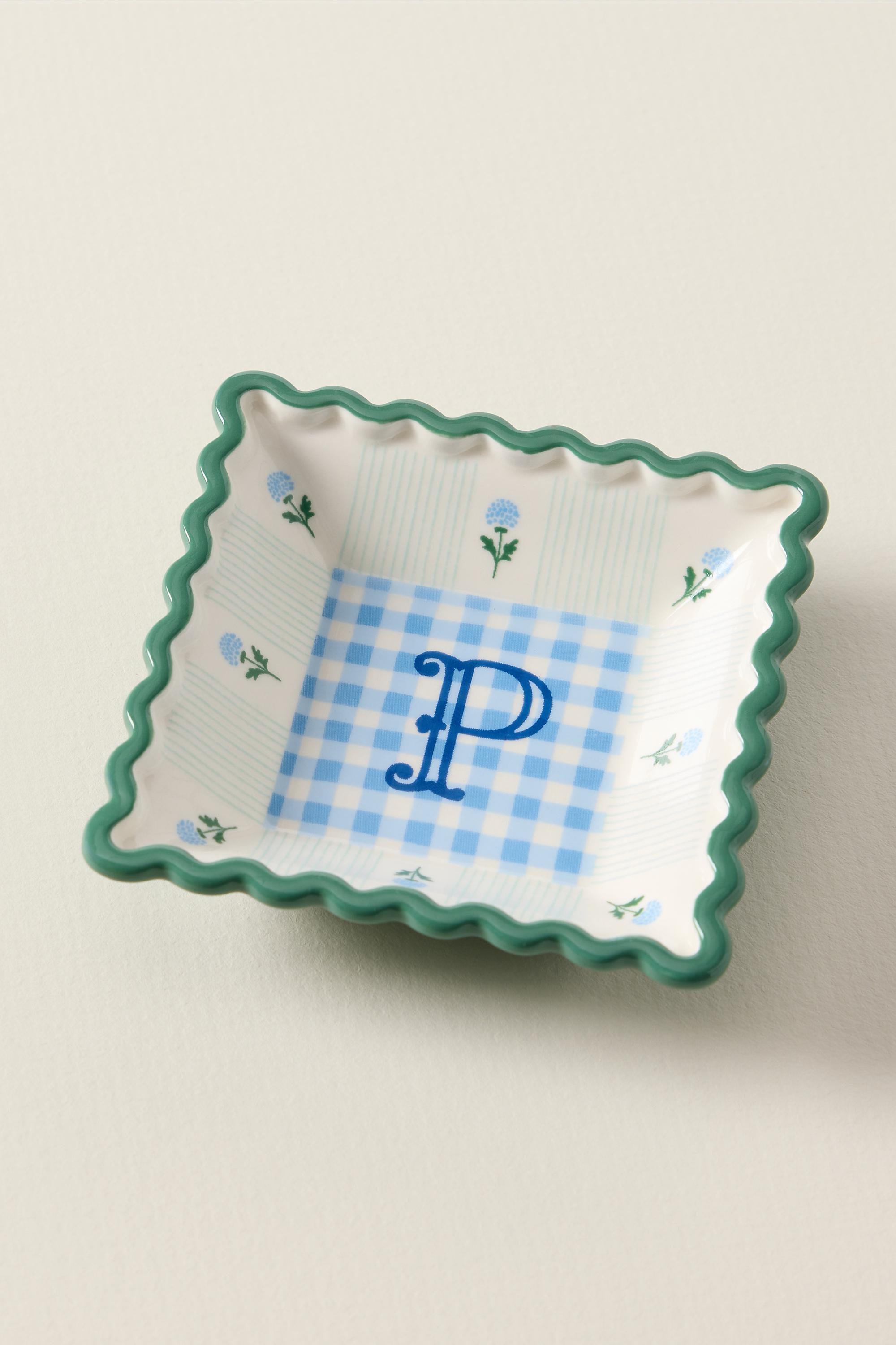 P Georgia Monogram Stoneware Trinket Dish, A501_0916, medium