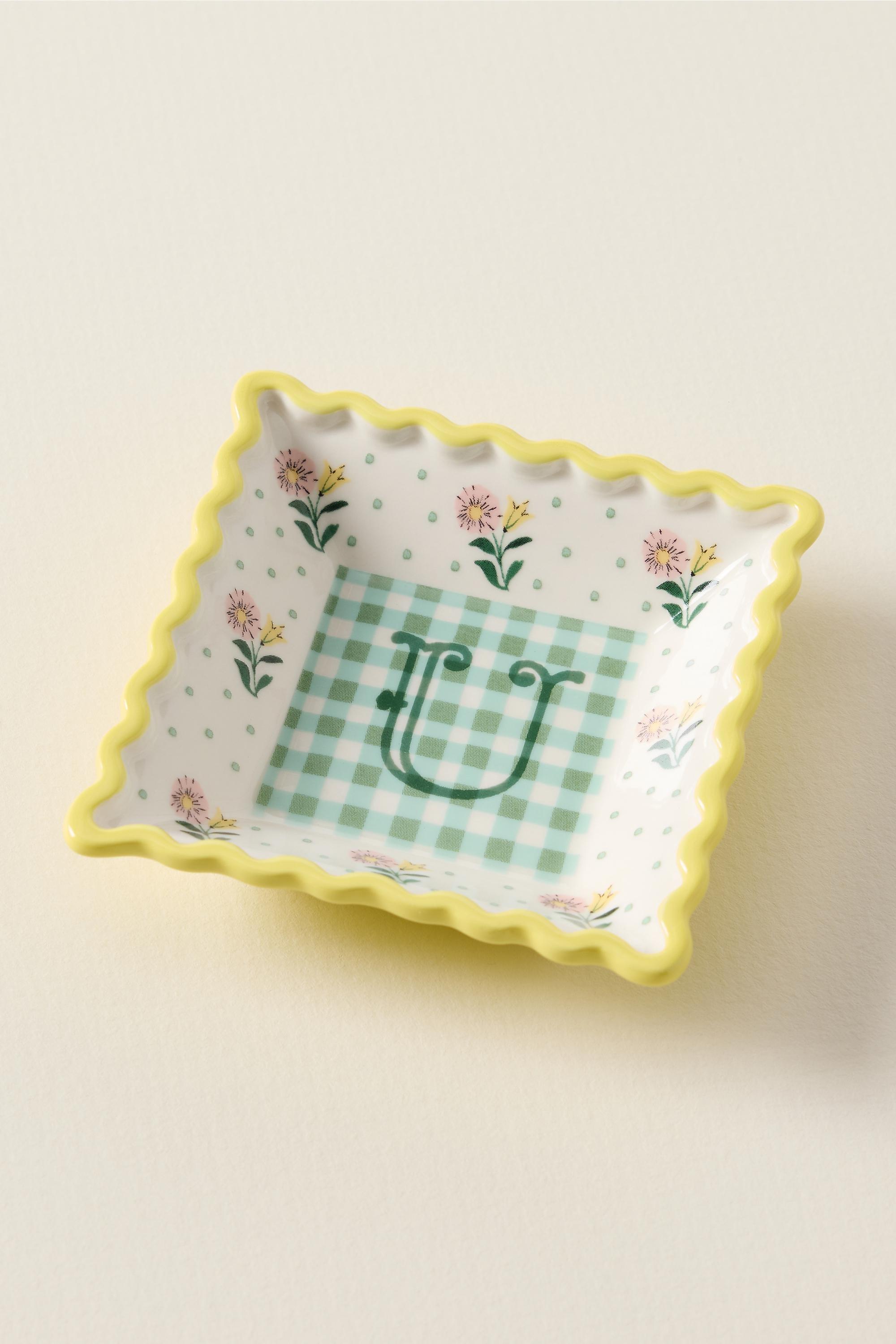 U Georgia Monogram Stoneware Trinket Dish, Multicolour, large image number 0