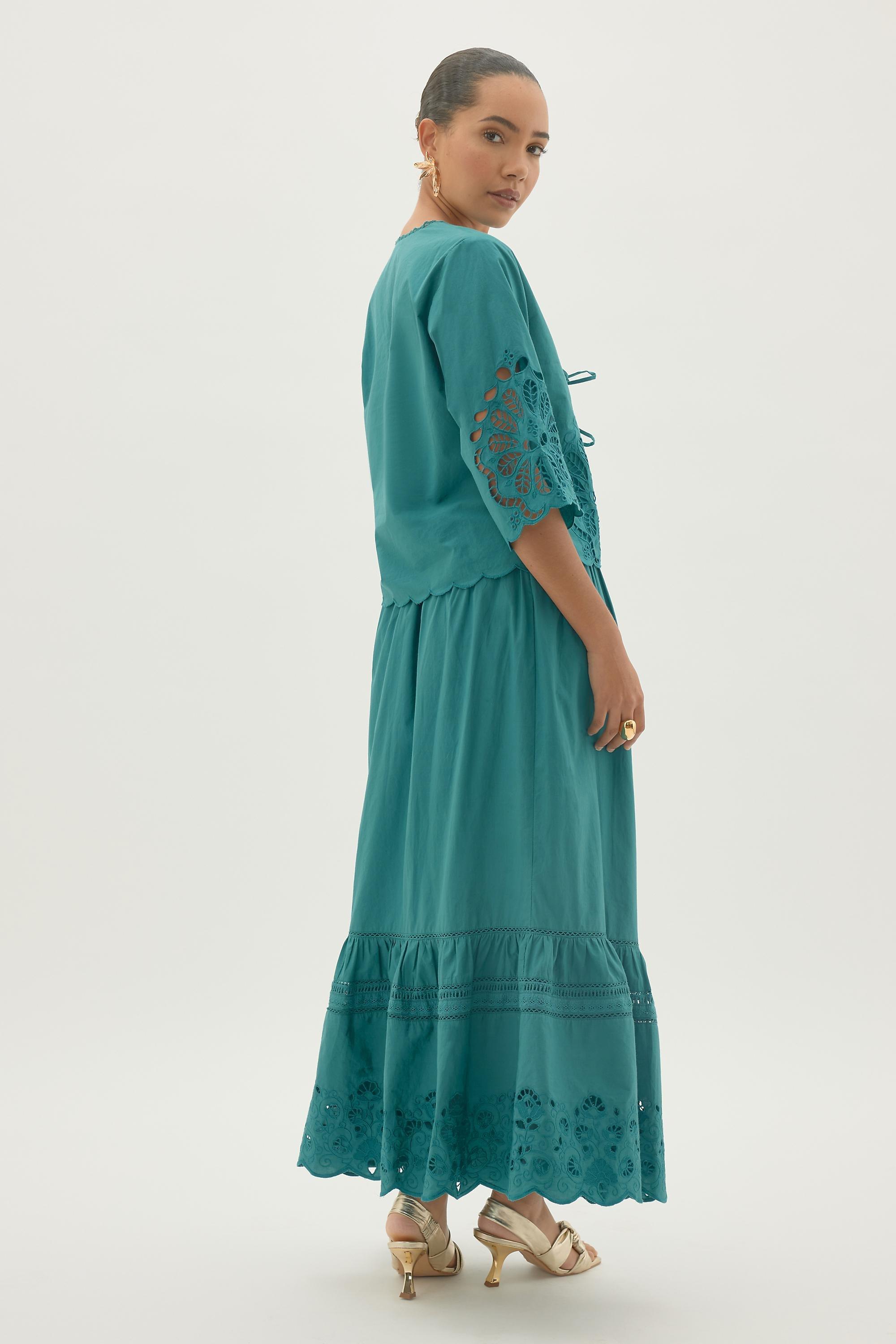 By Anthropologie Tiered Cutwork Maxi Skirt, Blue, A501_0099, large image number 1