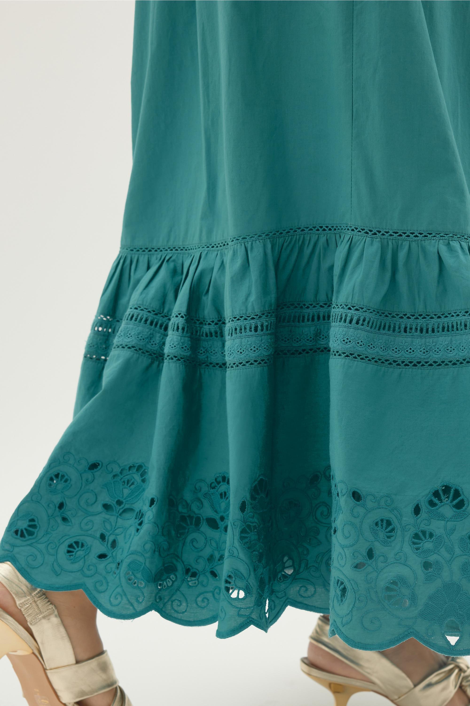By Anthropologie Tiered Cutwork Maxi Skirt, Blue, A501_0099, large image number 2