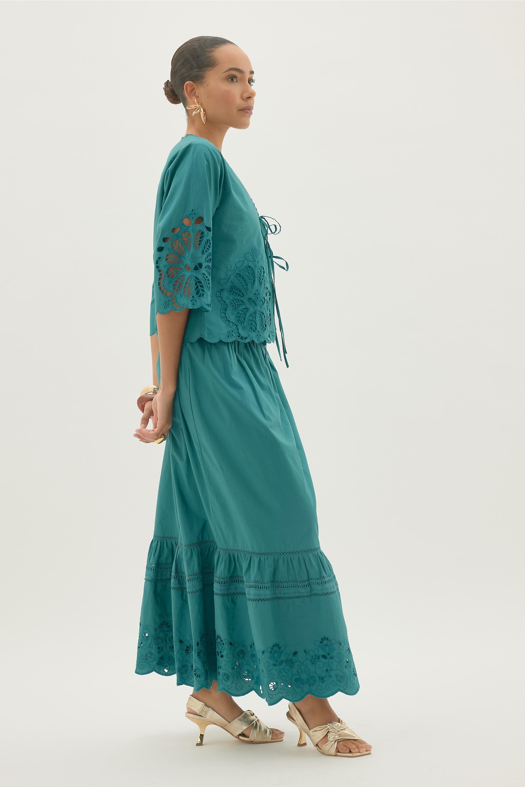 By Anthropologie Tiered Cutwork Maxi Skirt, Blue, A501_0099, large image number 3