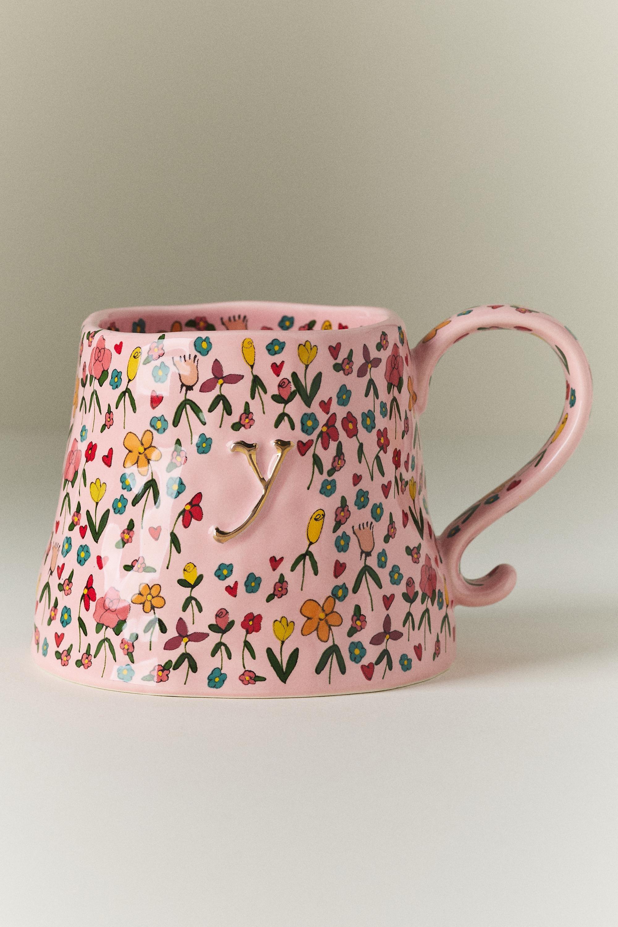 The Mud Fairy Stoneware Monogram Mug, Pink, A501_0925, large image number 0