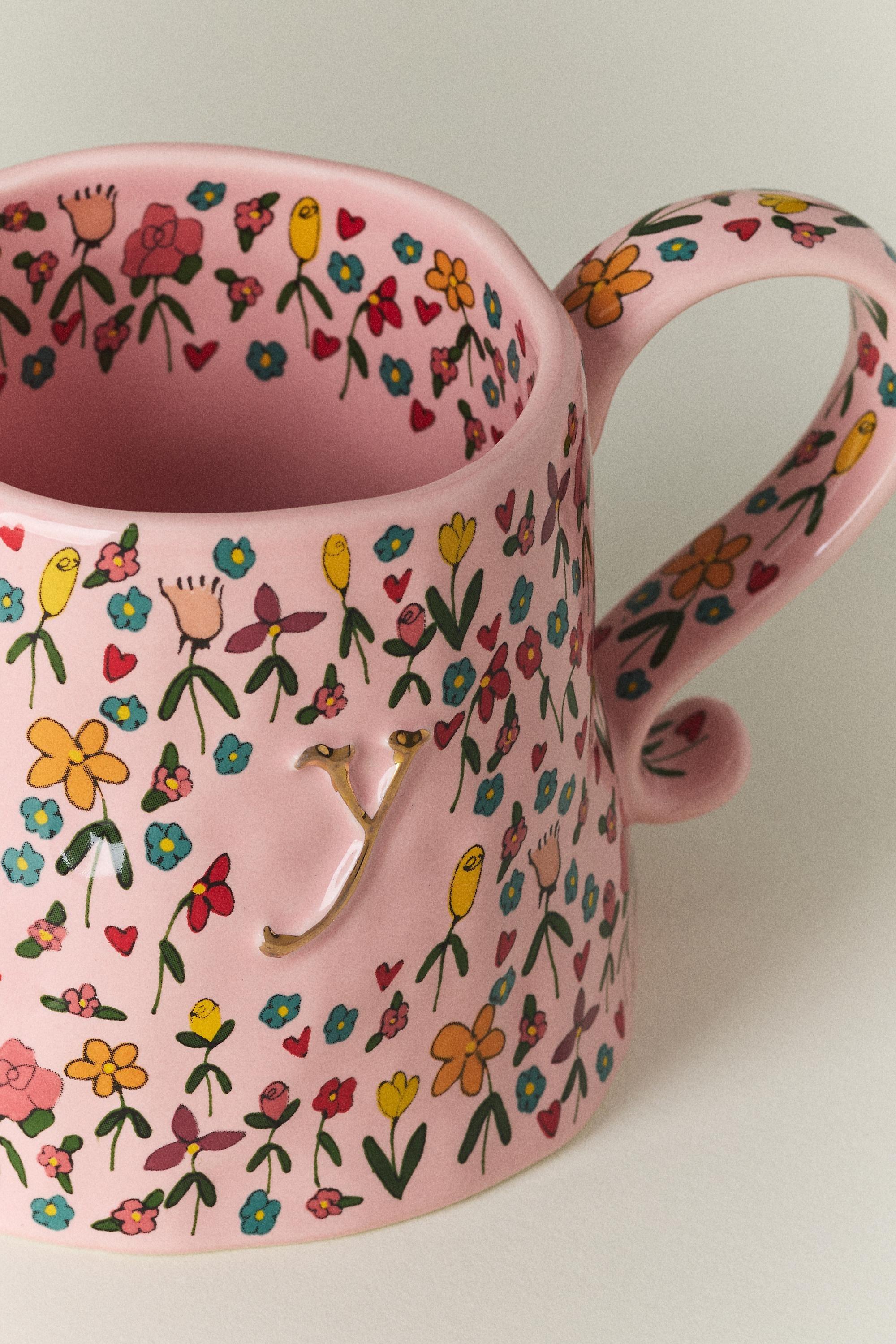 The Mud Fairy Stoneware Monogram Mug, Pink, A501_0925, large image number 1