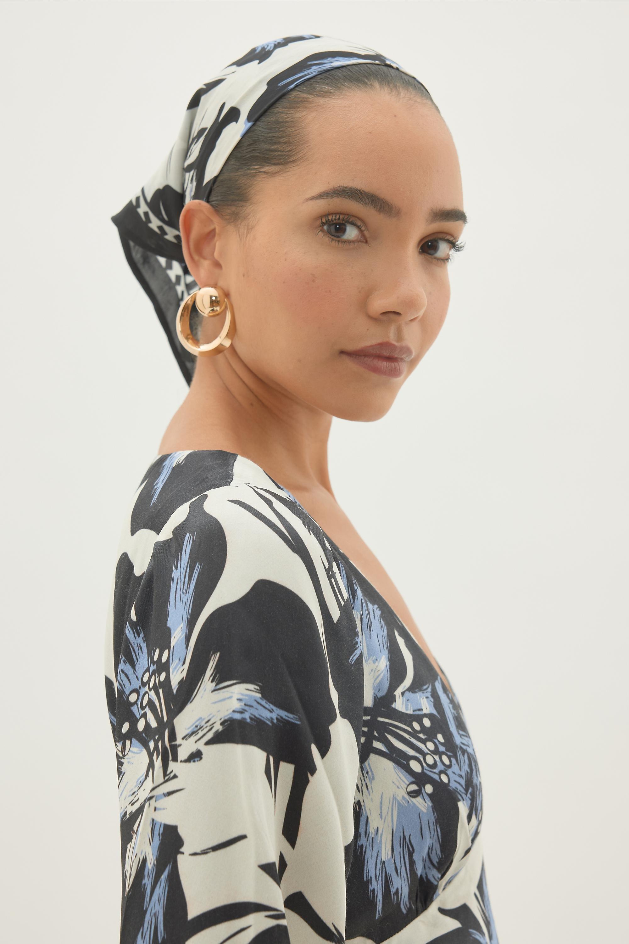 Floral Printed Headscarf Blue, A501_0039, large image number 1