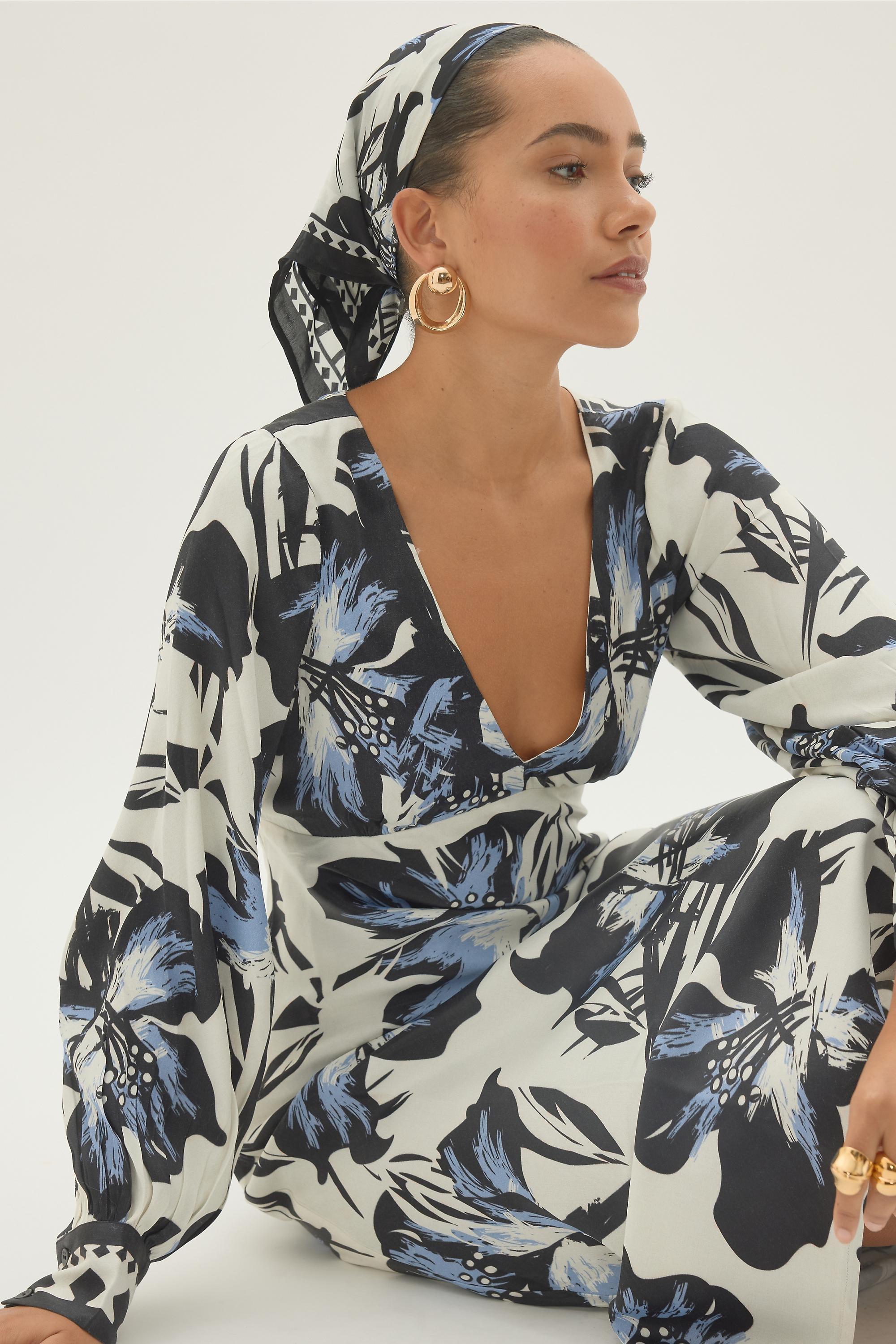 Floral Printed Headscarf Blue, A501_0039, large image number 2