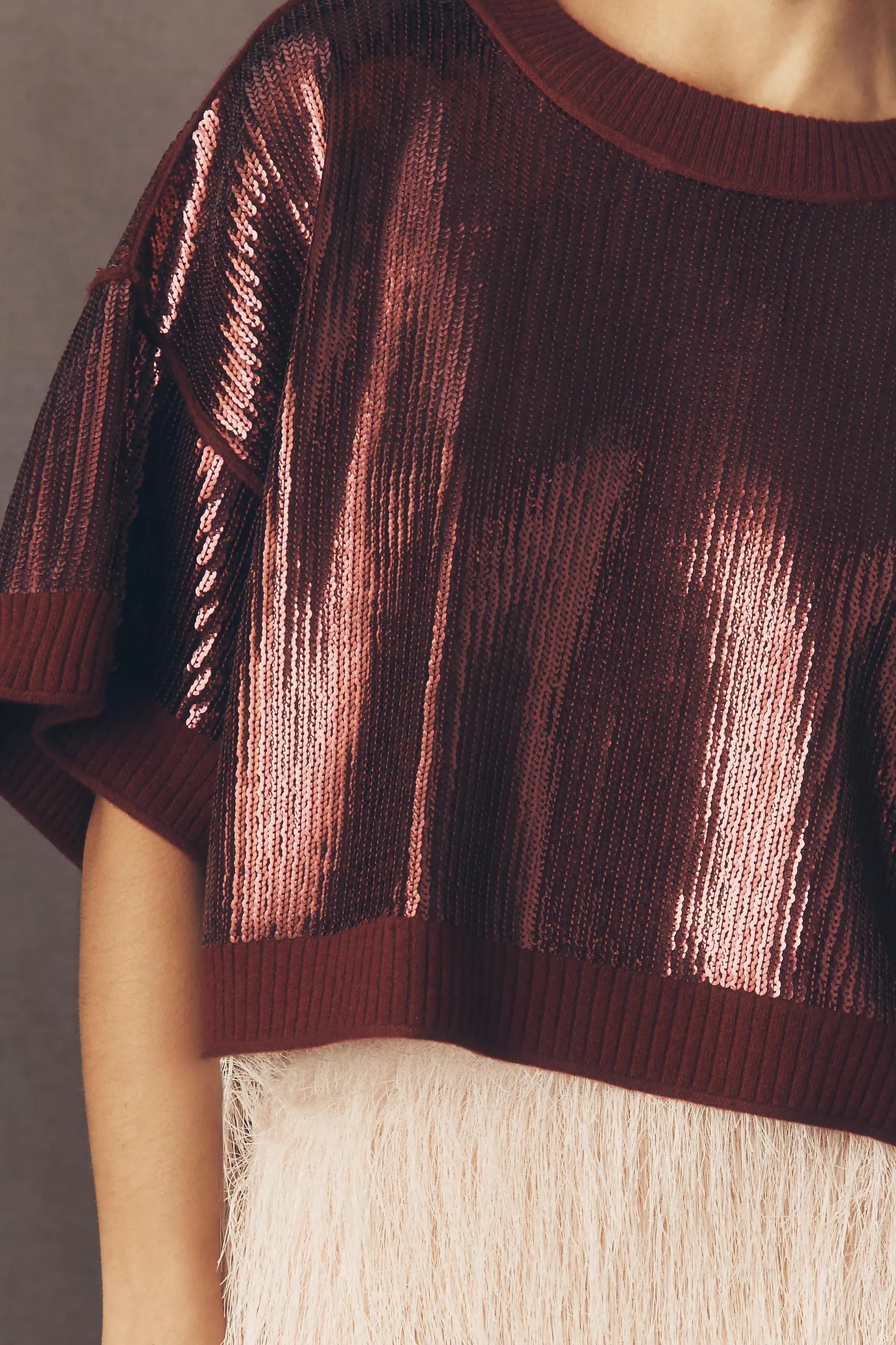 The Goldie Crew Neck Blend Sequin Jumper, Burgundy, Purple, large image number 4
