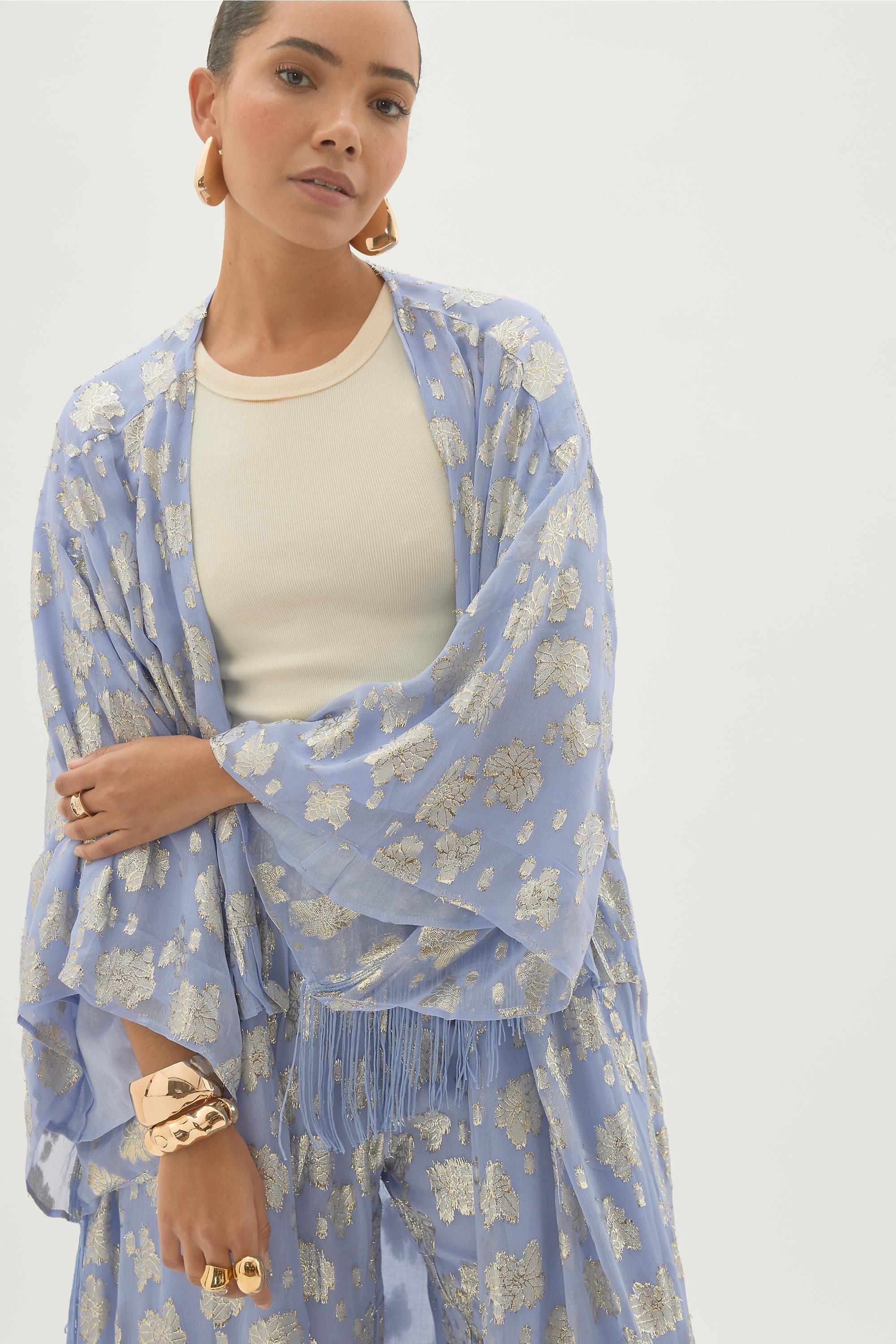 Floral Jaquard Kimono, Blue, A501_0045, large image number 1