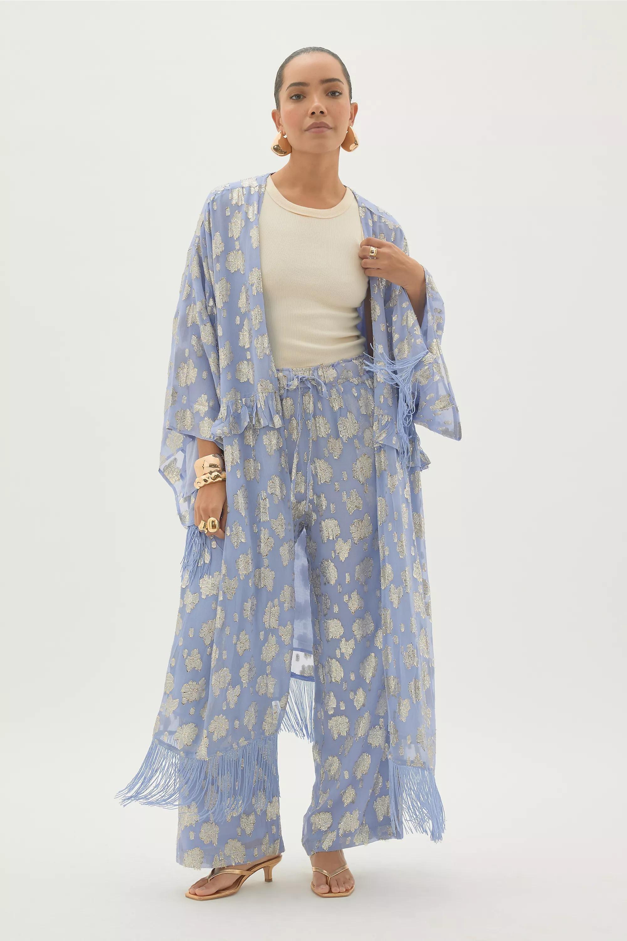 Fe Floral Jaquard Kimono, Blue, A501_0045, medium