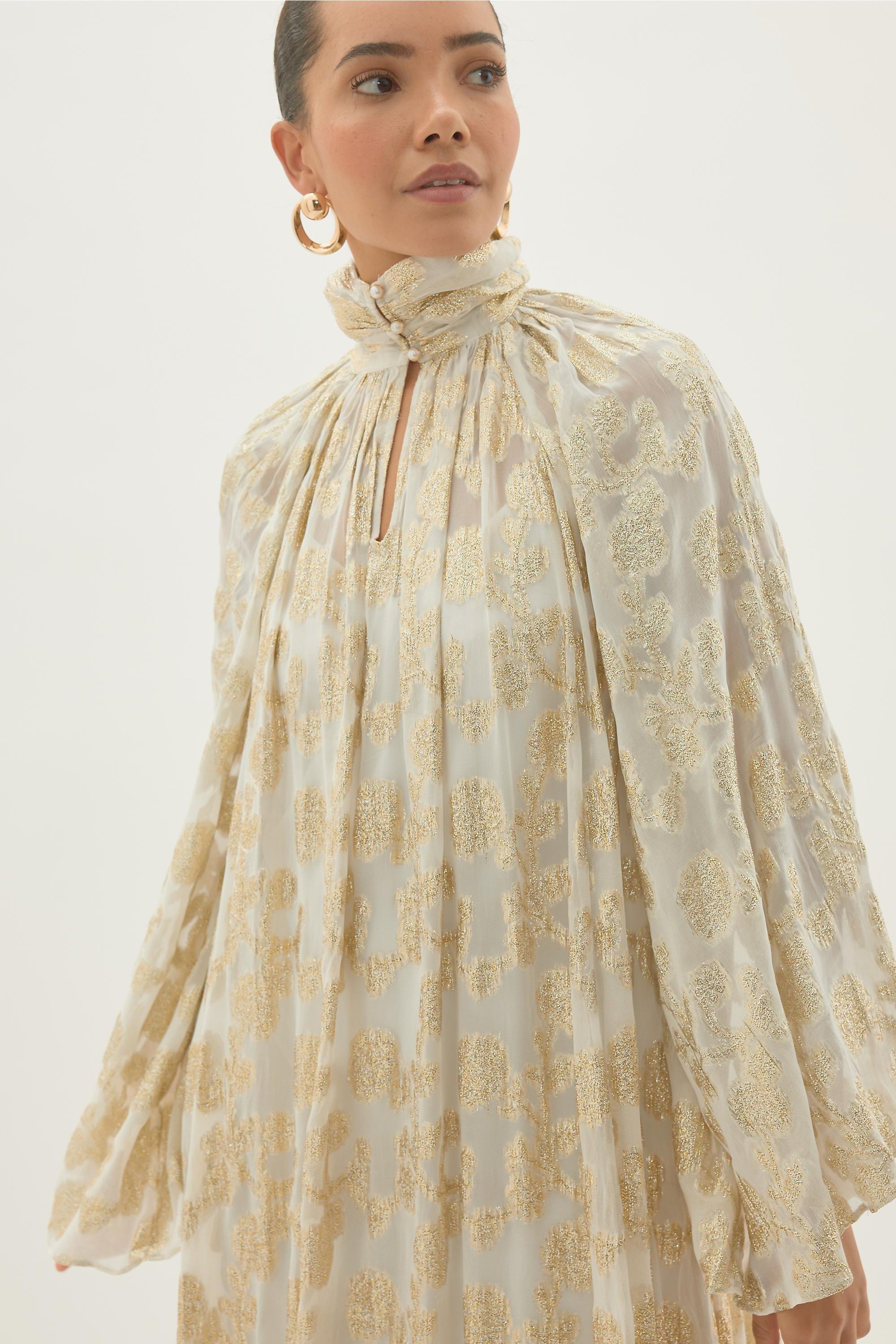 Fe Jacquard Ruffle Dress, Cream, A501_0012, large image number 5