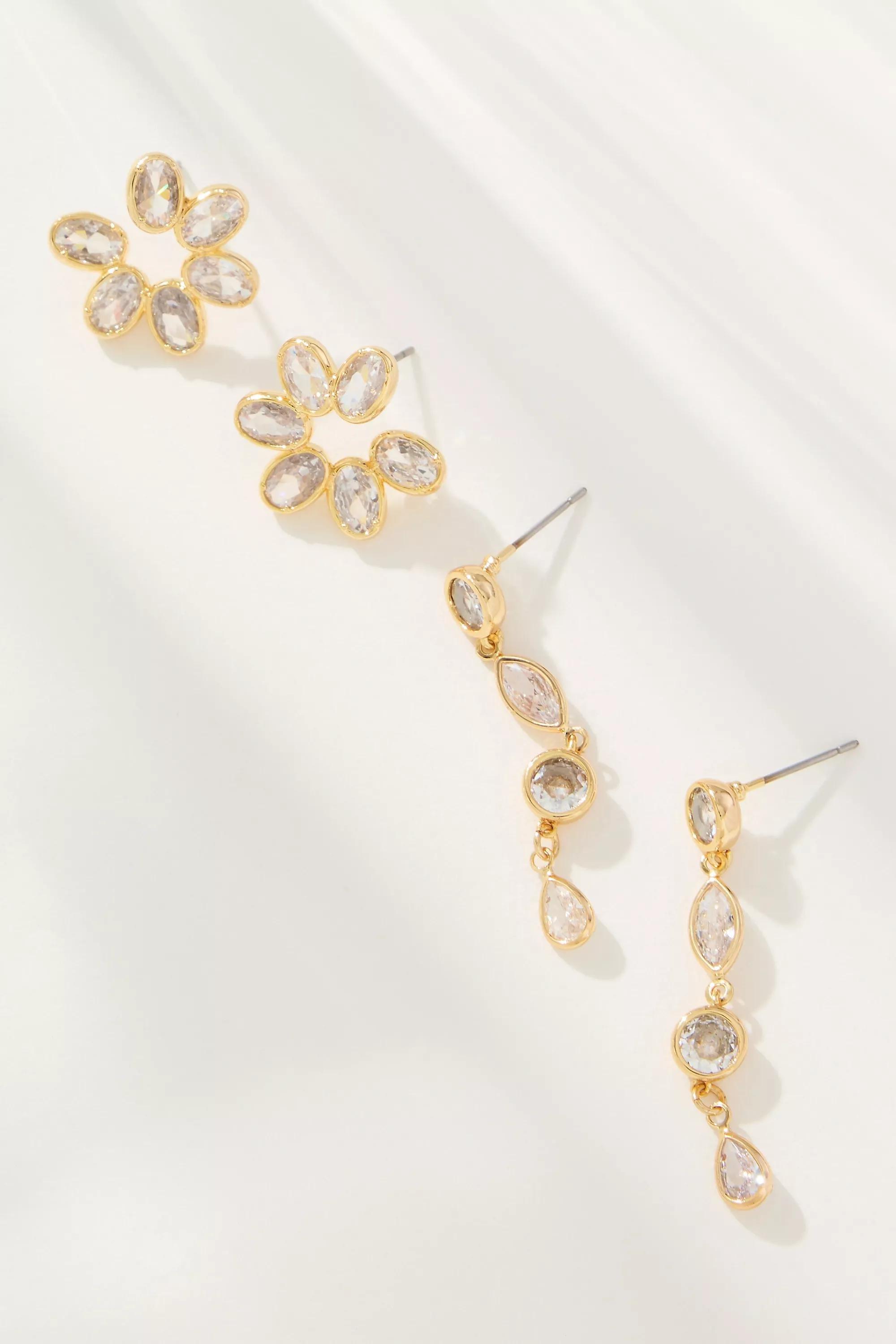Crystal Fete Earrings, Set Of 2, Gold, Gold, medium