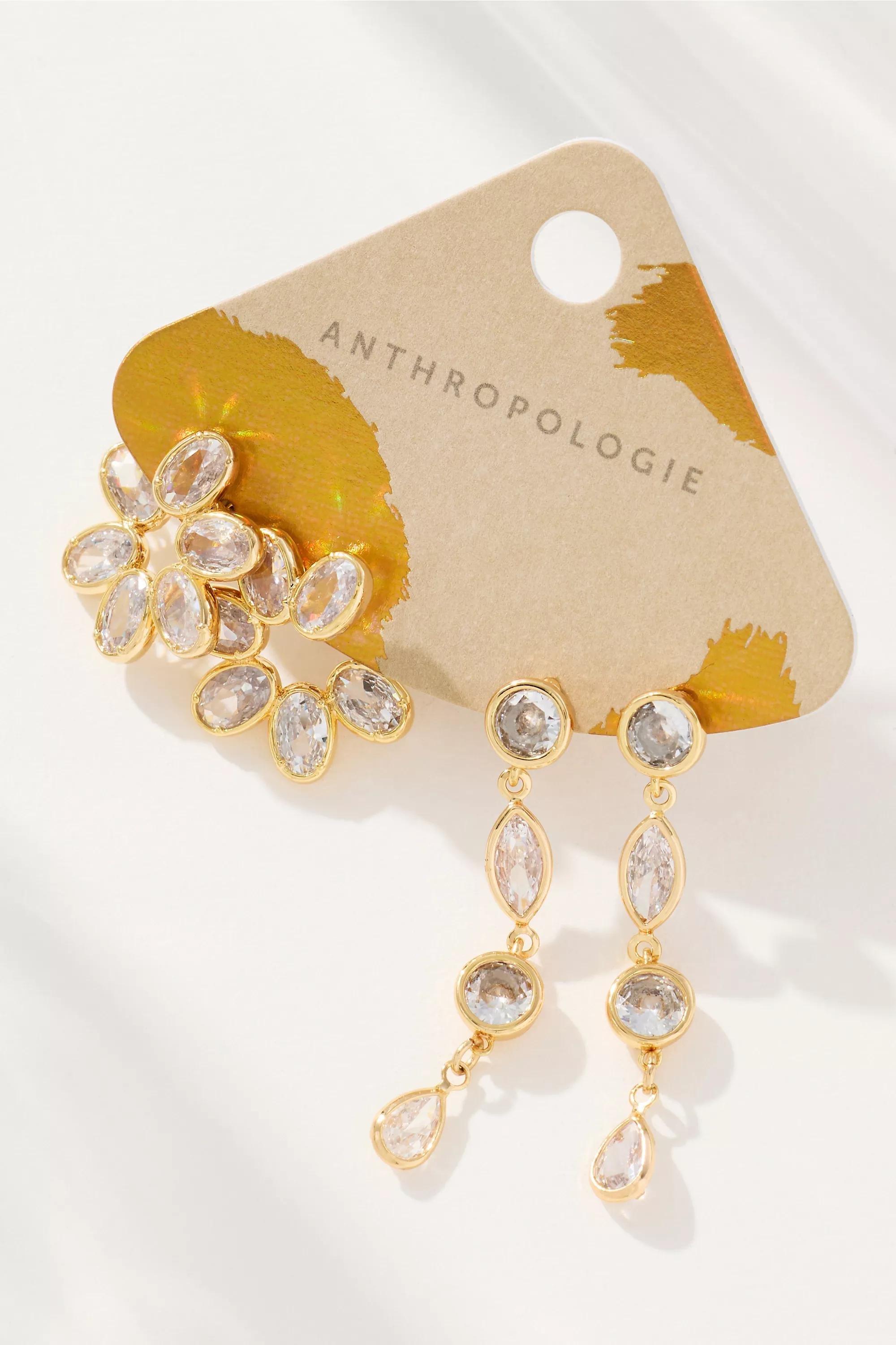 Crystal Fete Earrings, Set Of 2, Gold, Gold, medium