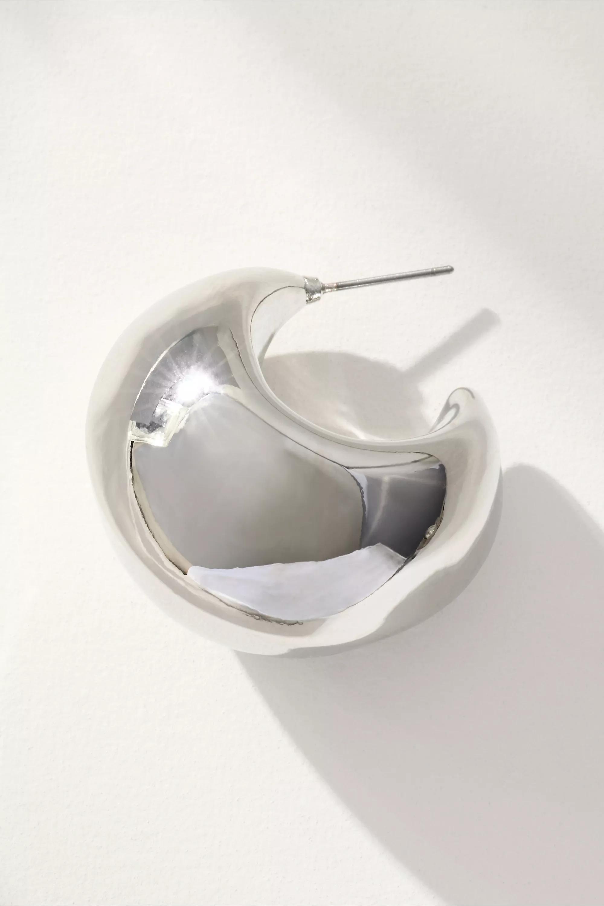 Chunky Huggie Hoop Earrings, Silver, A501_0007, large image number 0