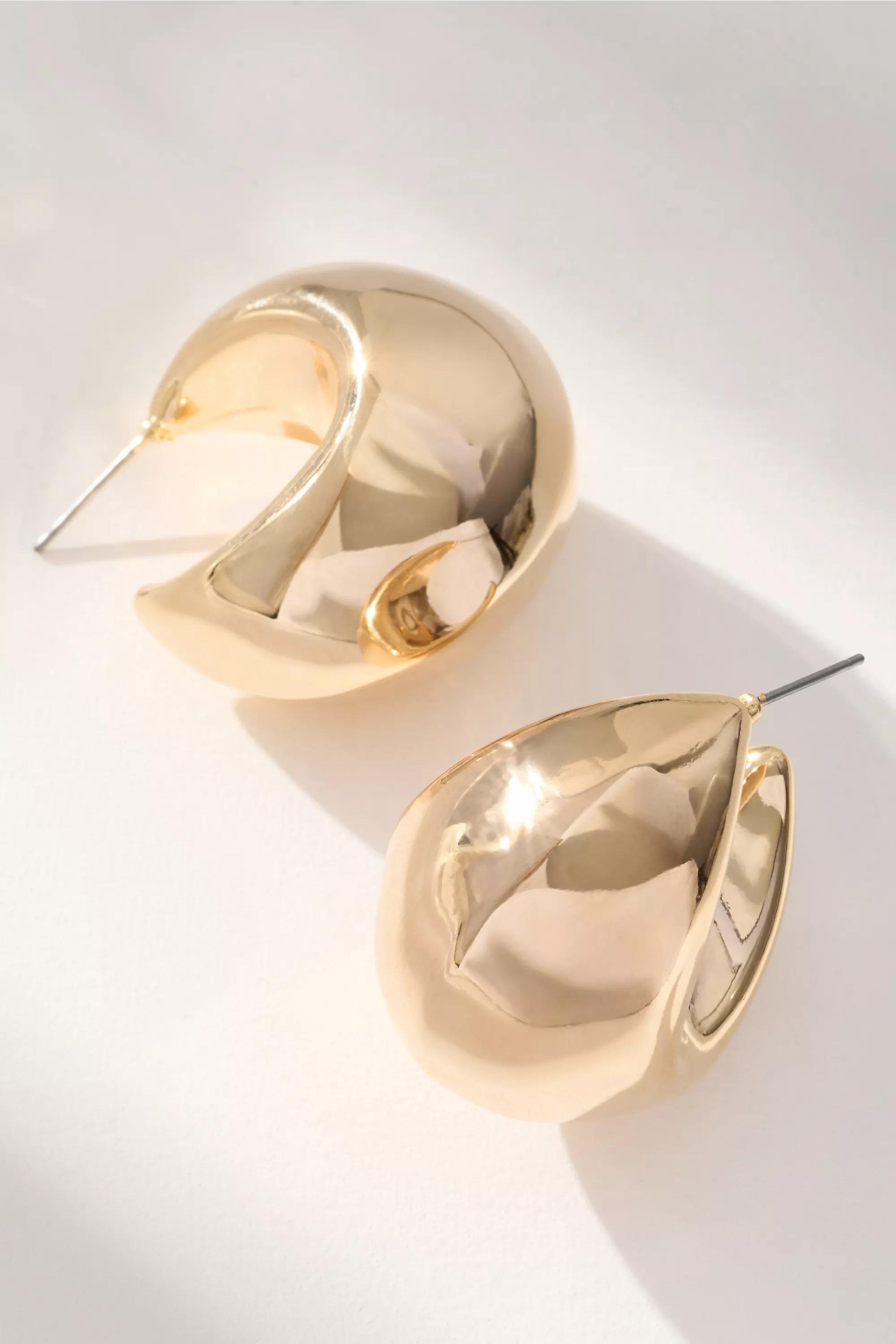 GOLD Chunky Huggie Hoop Earrings, A501_0070, medium