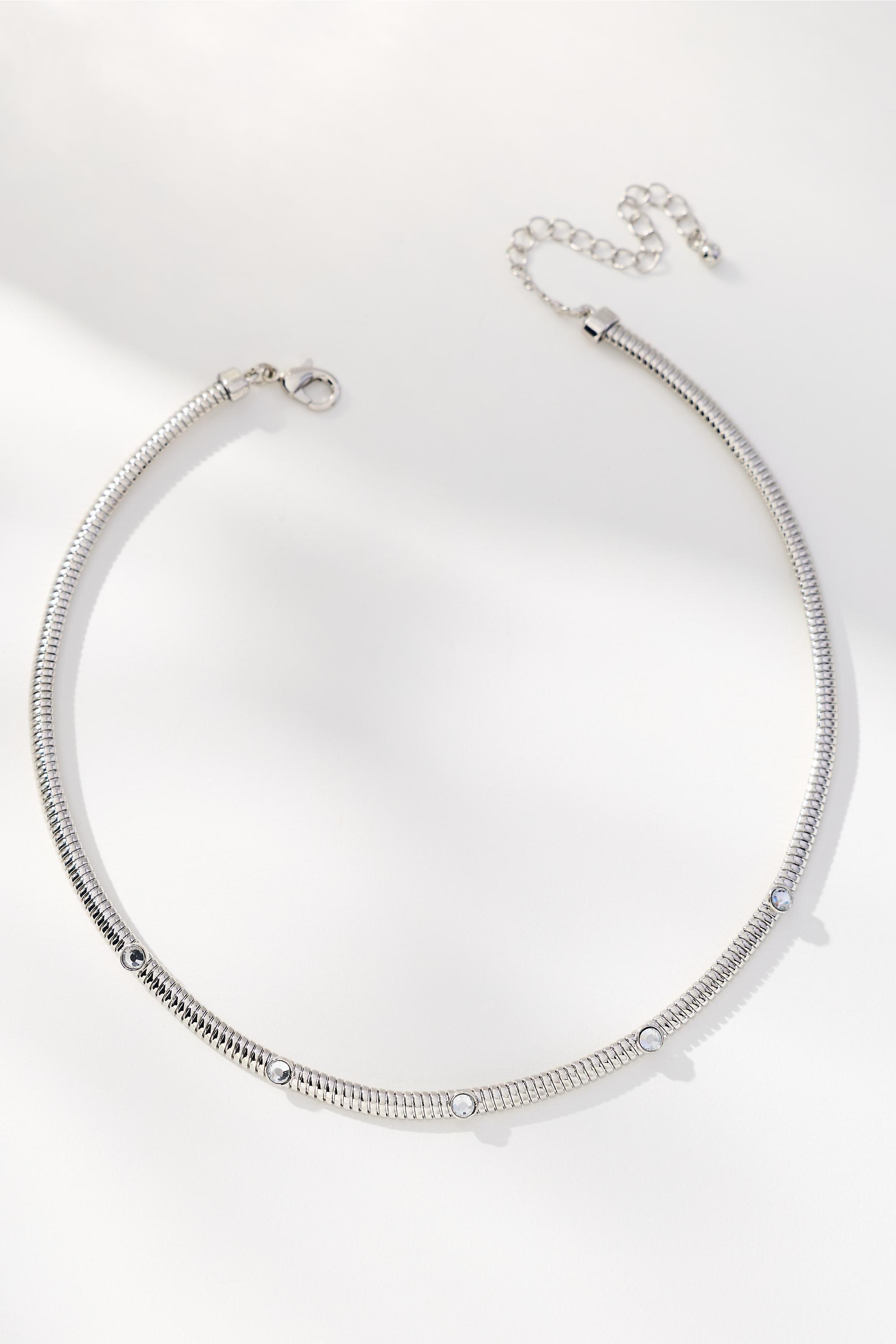 Delicate Crystal Collar Necklace, Silver, A501_0007, large image number 0