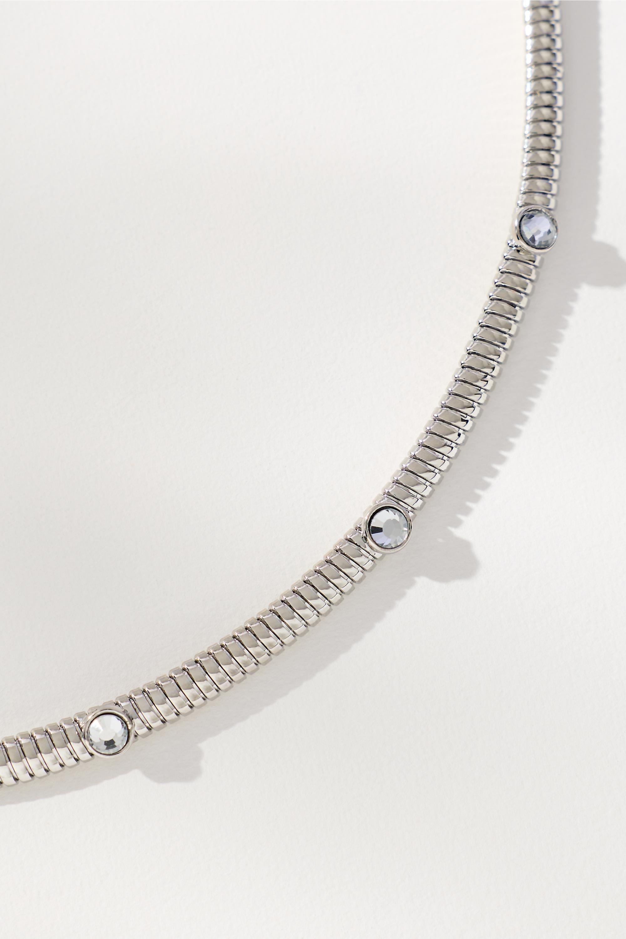 Delicate Crystal Collar Necklace, Silver, A501_0007, medium