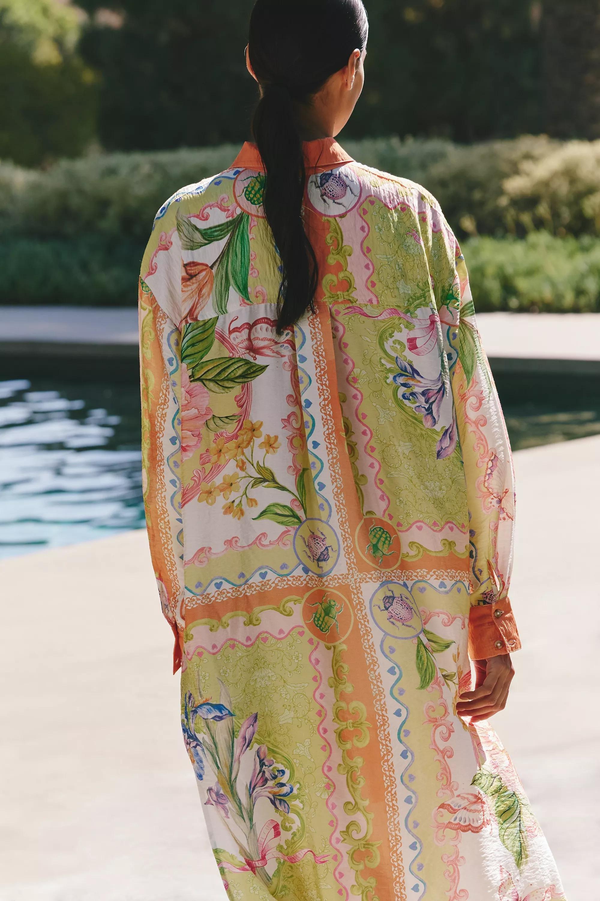 By Celandine Long-Sleeve Sheer Maxi Shirt Dress, Multicolour, A501_0532, large image number 4