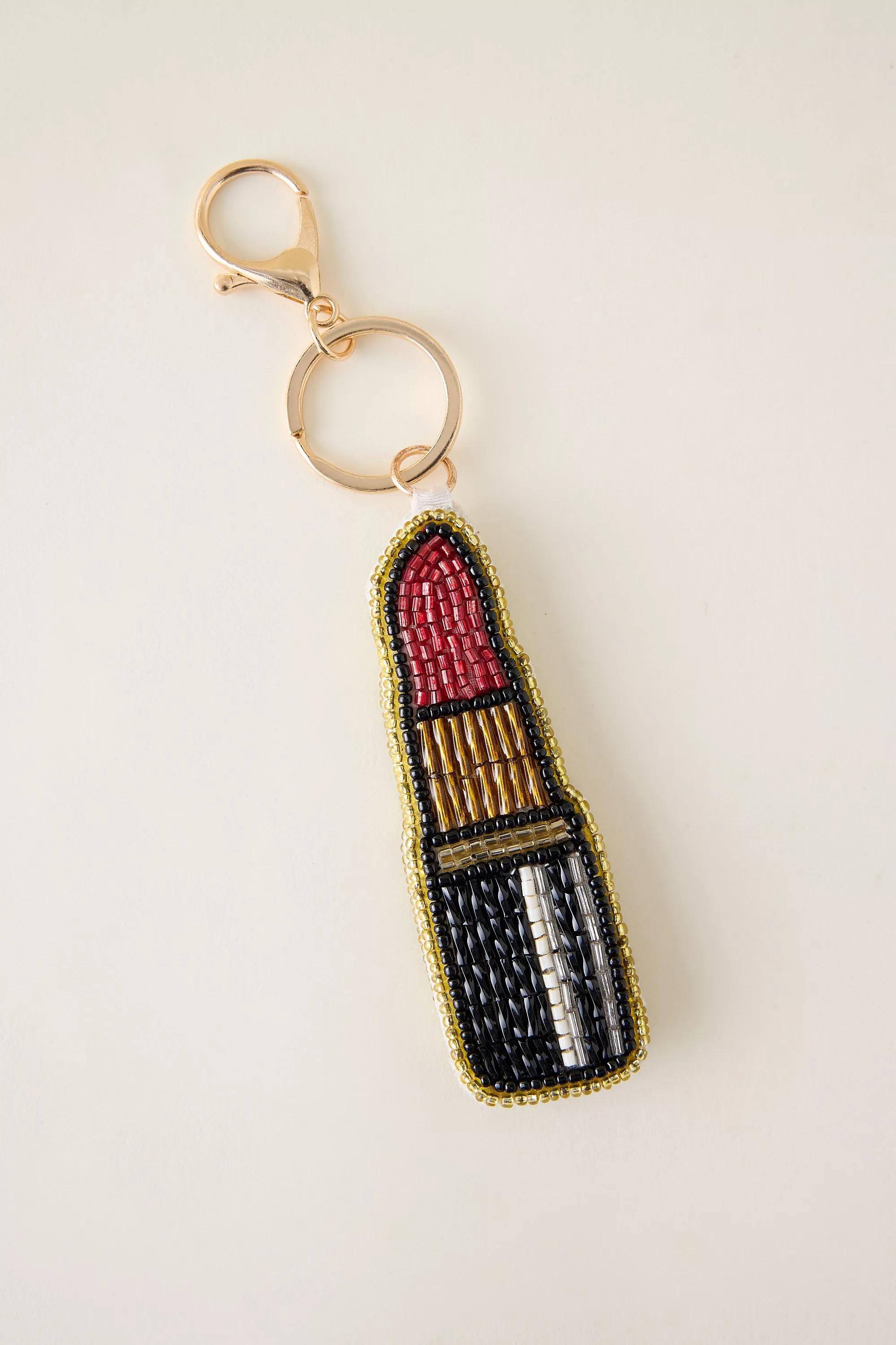 Beaded Lipstick Bag Charm, Red, Red, large image number 1