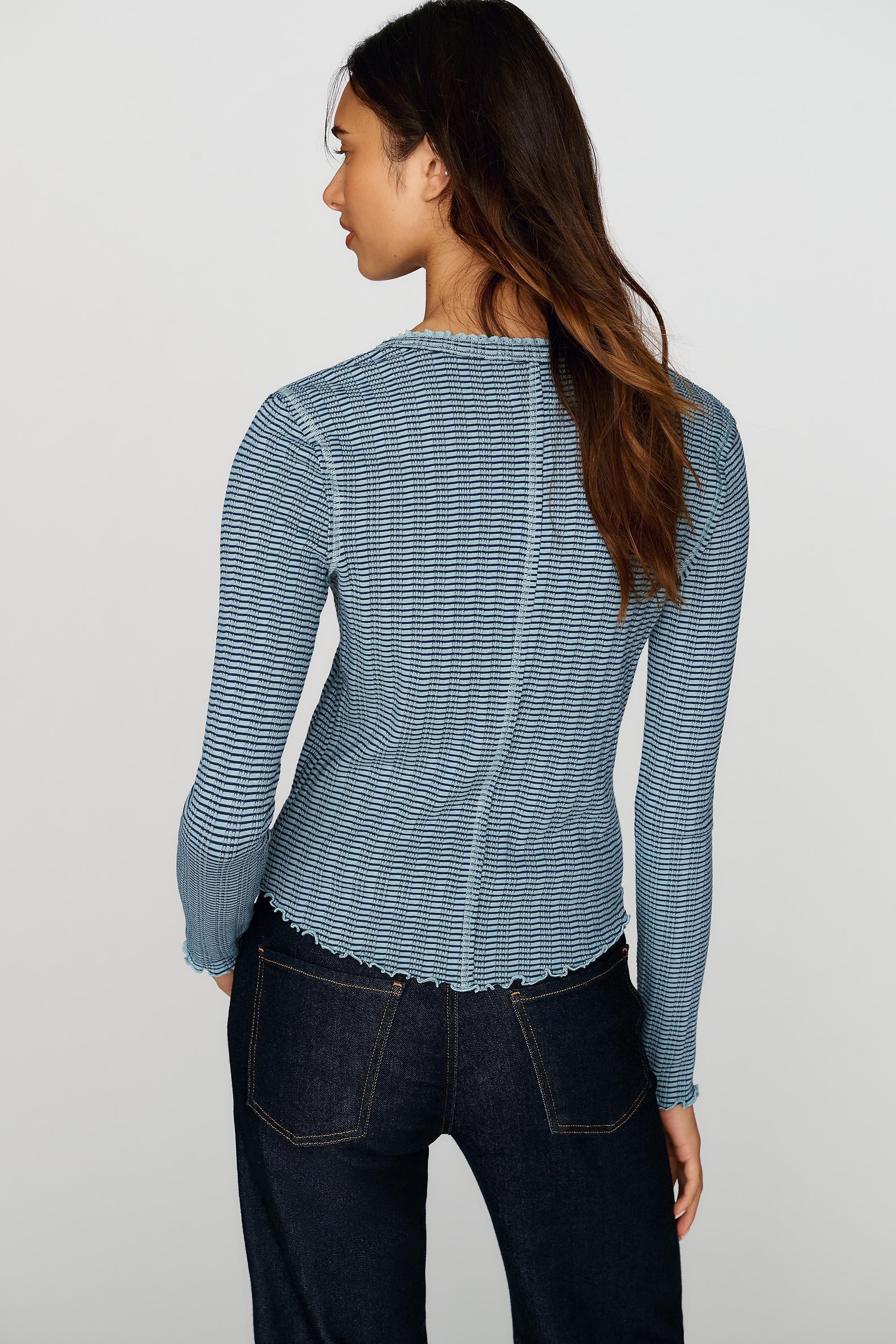 Anthropologie Pilcro Long-Sleeve Ruffled Lace-Trim Top, Blue | Azadea UAE