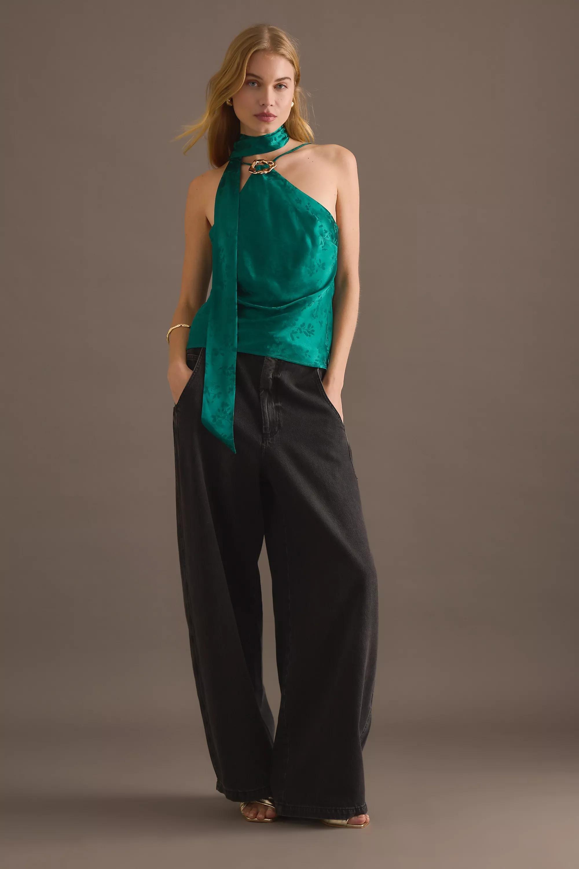 GREEN By Anthropologie Satin Scarf-Detail Halter Top, A501_0030, large image number 1