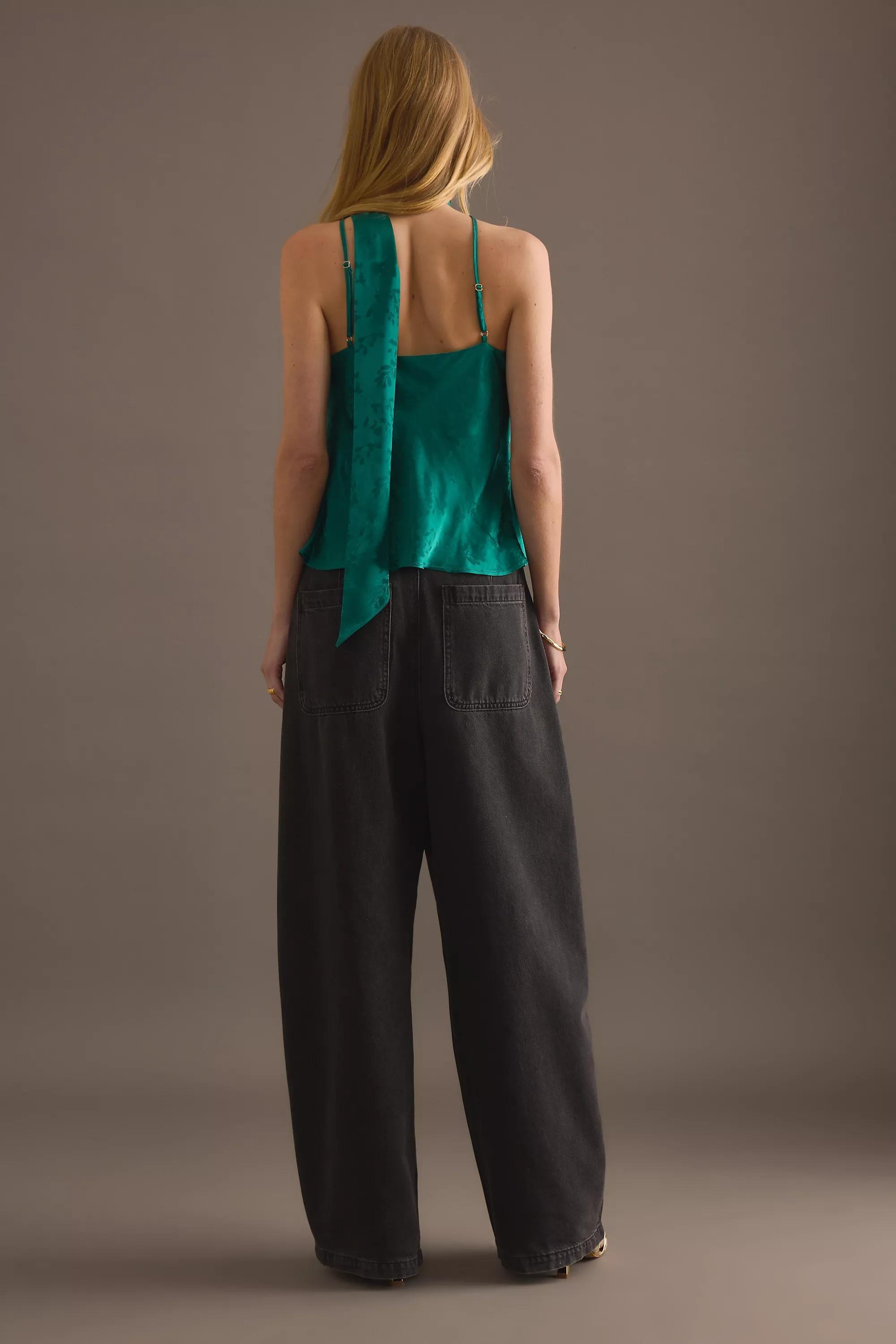 GREEN By Anthropologie Satin Scarf-Detail Halter Top, A501_0030, large image number 3